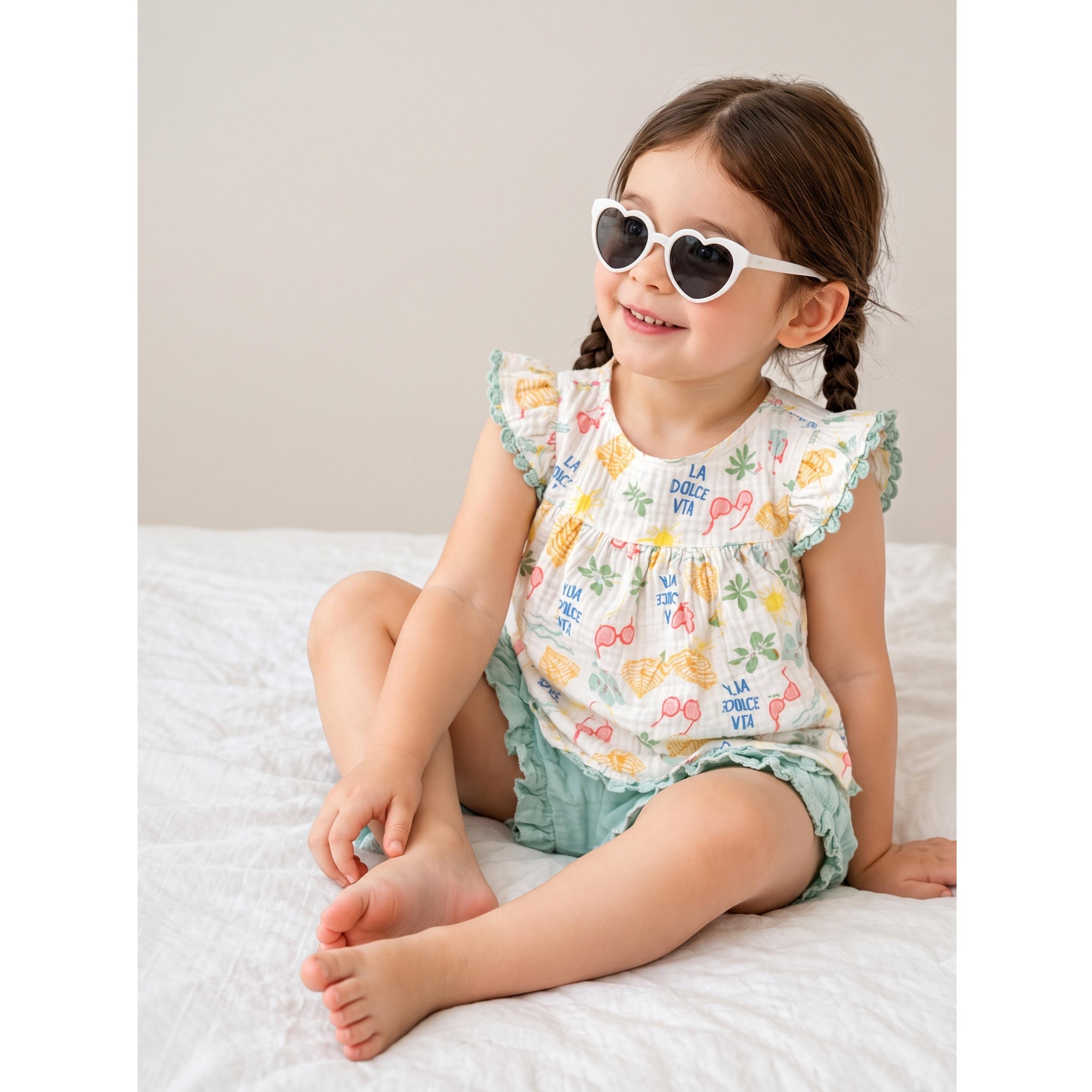 Victor and Jane X Styli 3-Piece Girls Printed Cotton Top and Ruffle Shorts with Glasses Set-girls-clothing-setsandcoords-image-4