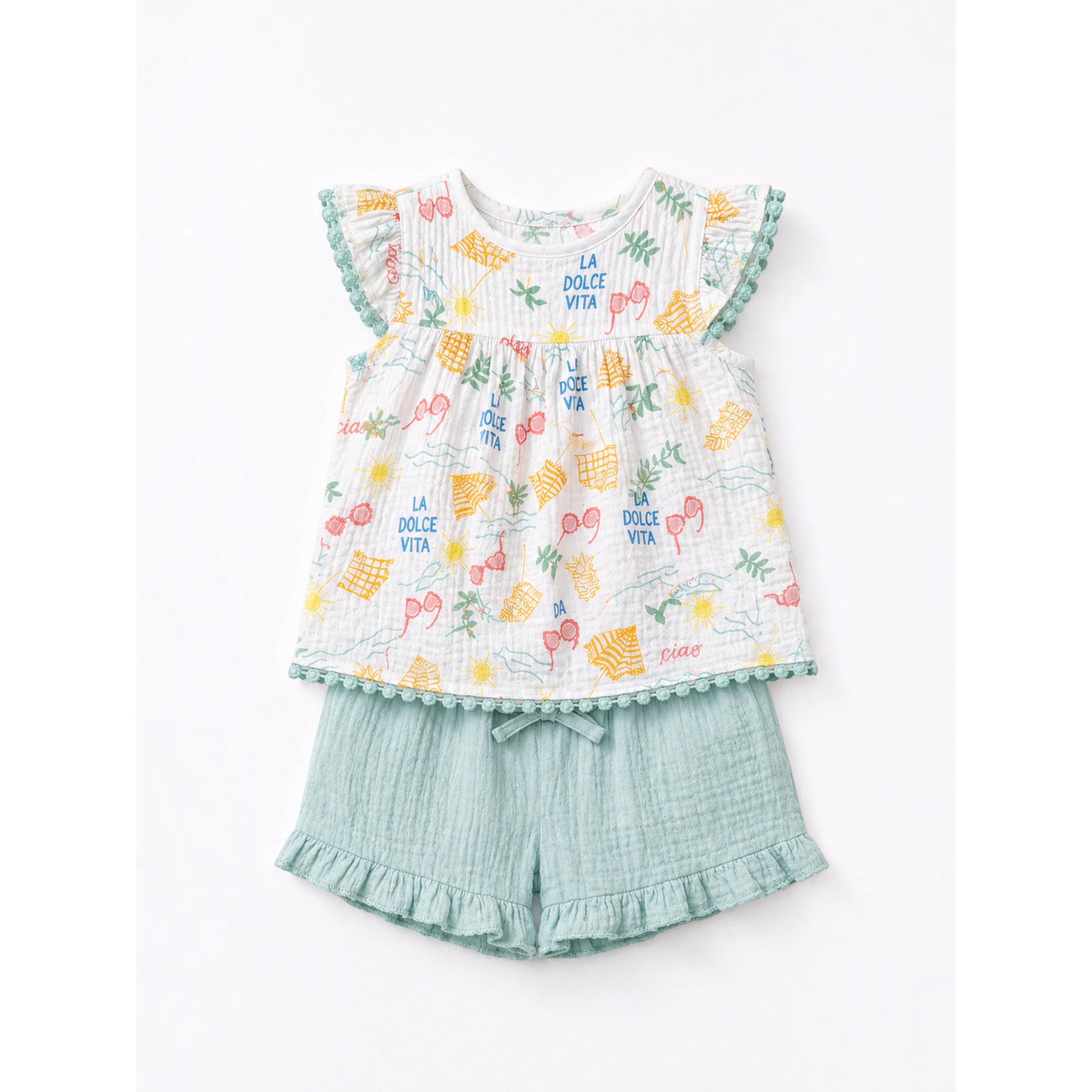 Victor and Jane X Styli 3-Piece Girls Printed Cotton Top and Ruffle Shorts with Glasses Set-girls-clothing-setsandcoords-image-5