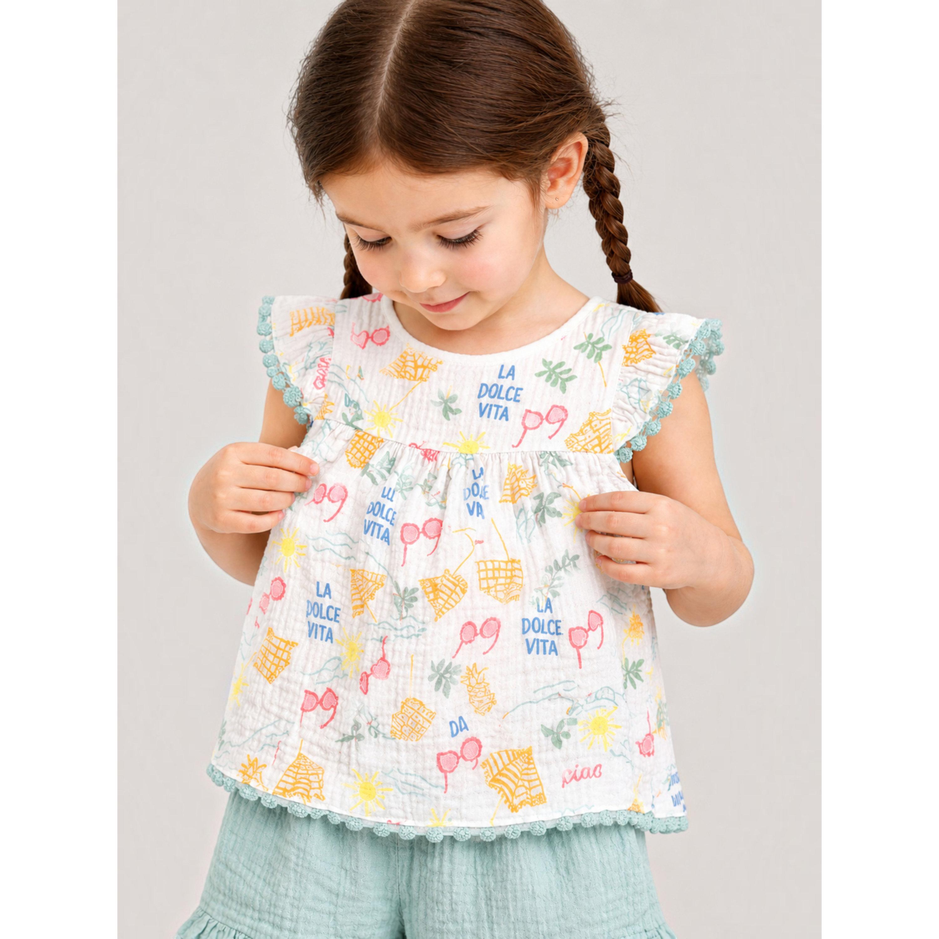Victor and Jane X Styli 3-Piece Girls Printed Cotton Top and Ruffle Shorts with Glasses Set-girls-clothing-setsandcoords-image-6
