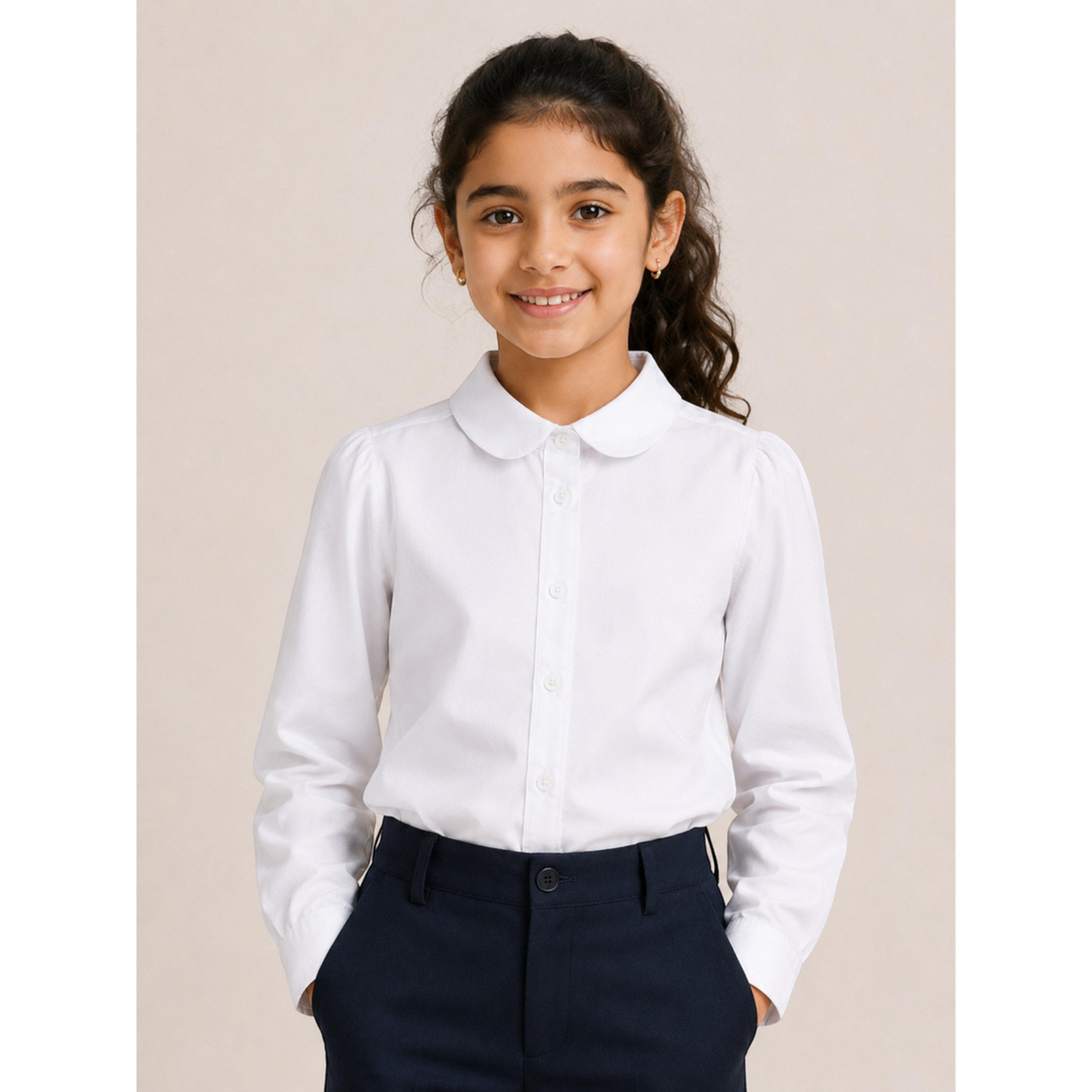 قميص مدرسي بأكمام طويلة للبنات باللون الأبيض-girls-clothing-blousesandshirts-image-1
