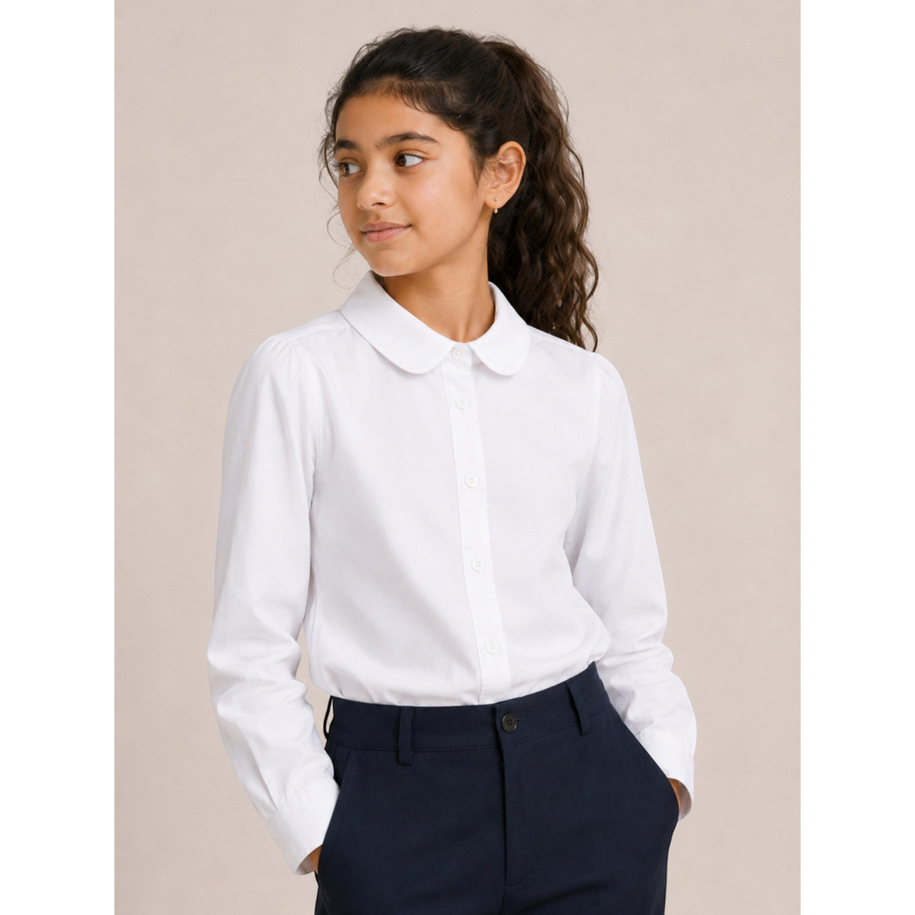 بلوزة مدرسية بأكمام طويلة للبنات باللون الأبيض-girls-clothing-blousesandshirts-image-1