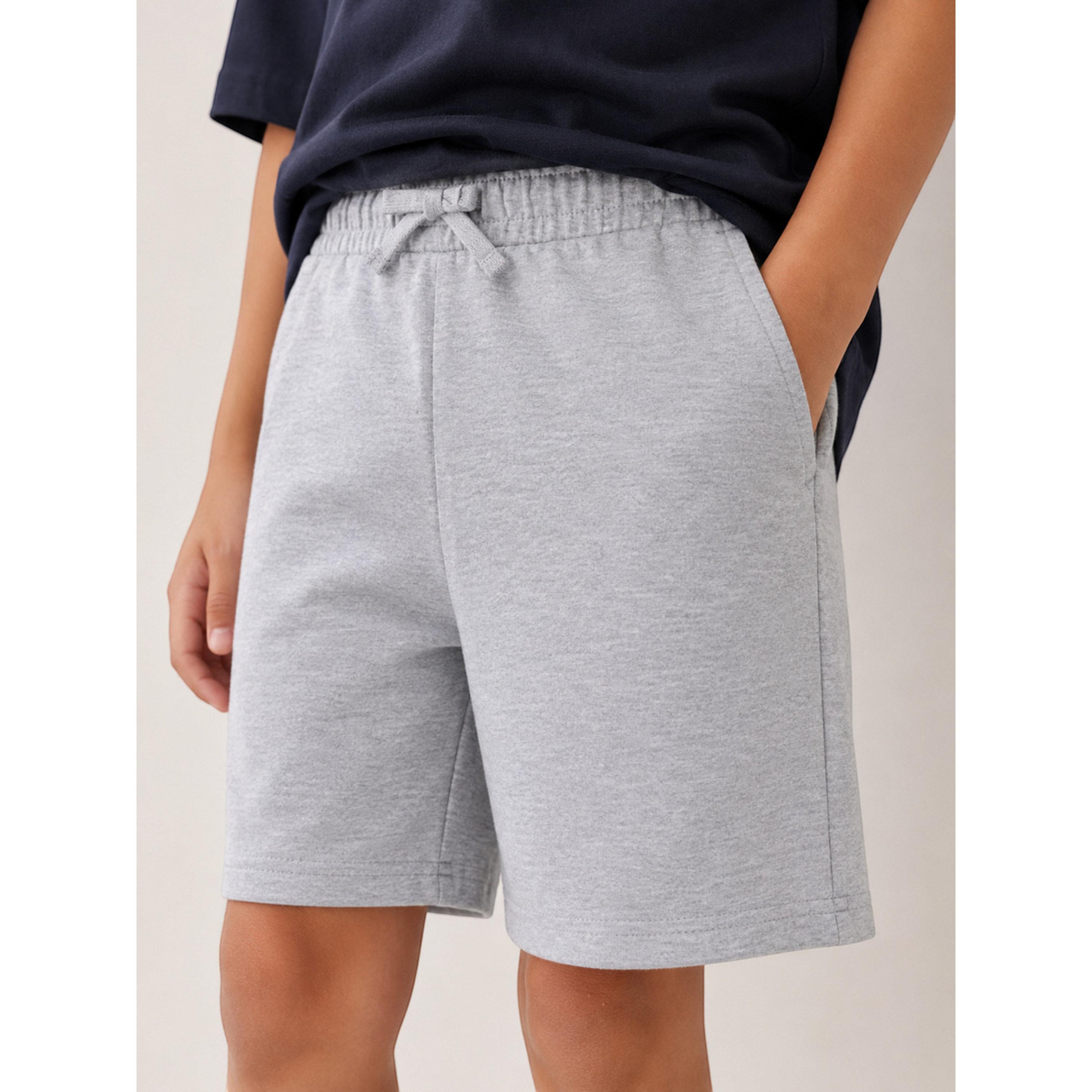 Victor and Jane X Styli Kids Grey Cotton Knitted Plain Drawstring Shorts-boys-clothing-bottoms-shorts-image-1