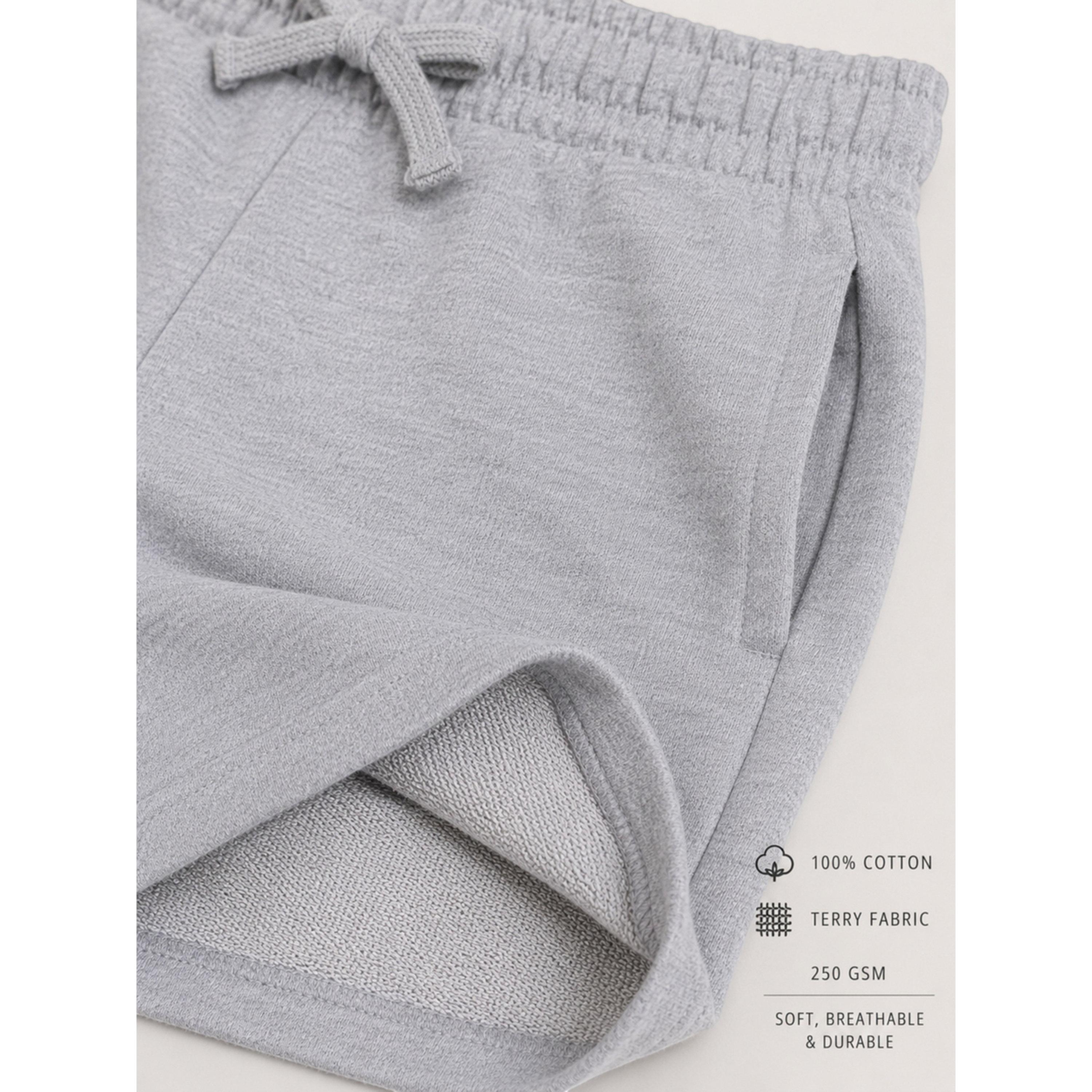 Victor and Jane X Styli Kids Grey Cotton Knitted Plain Drawstring Shorts-boys-clothing-bottoms-shorts-image-3