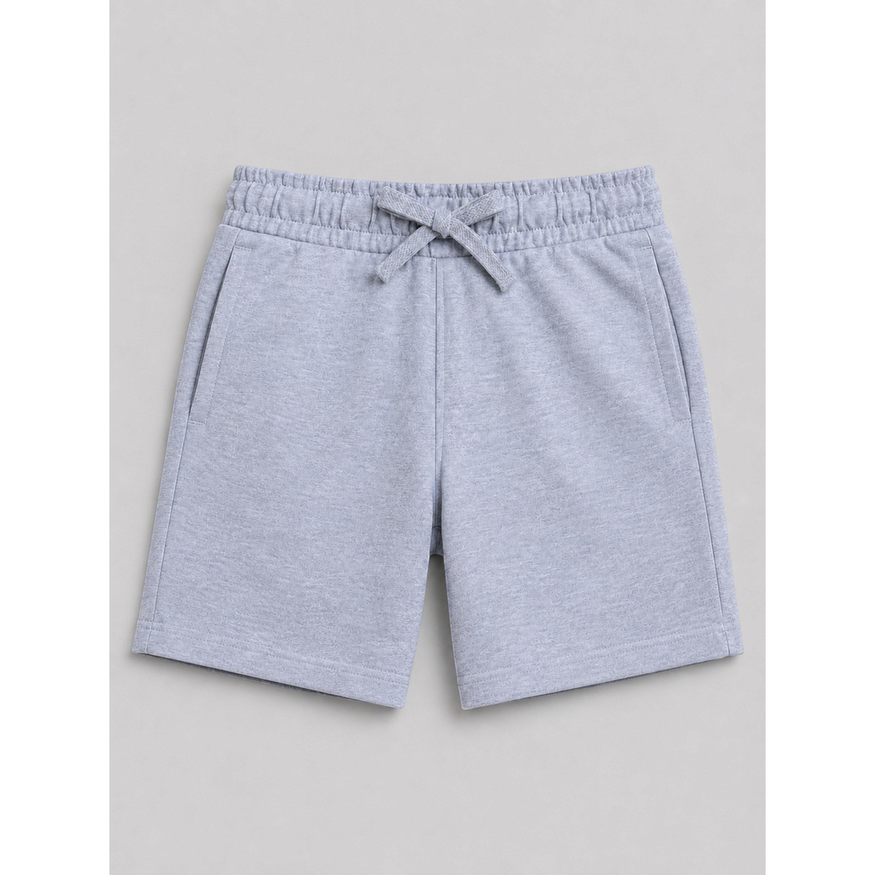 Victor and Jane X Styli Kids Grey Cotton Knitted Plain Drawstring Shorts-boys-clothing-bottoms-shorts-image-5