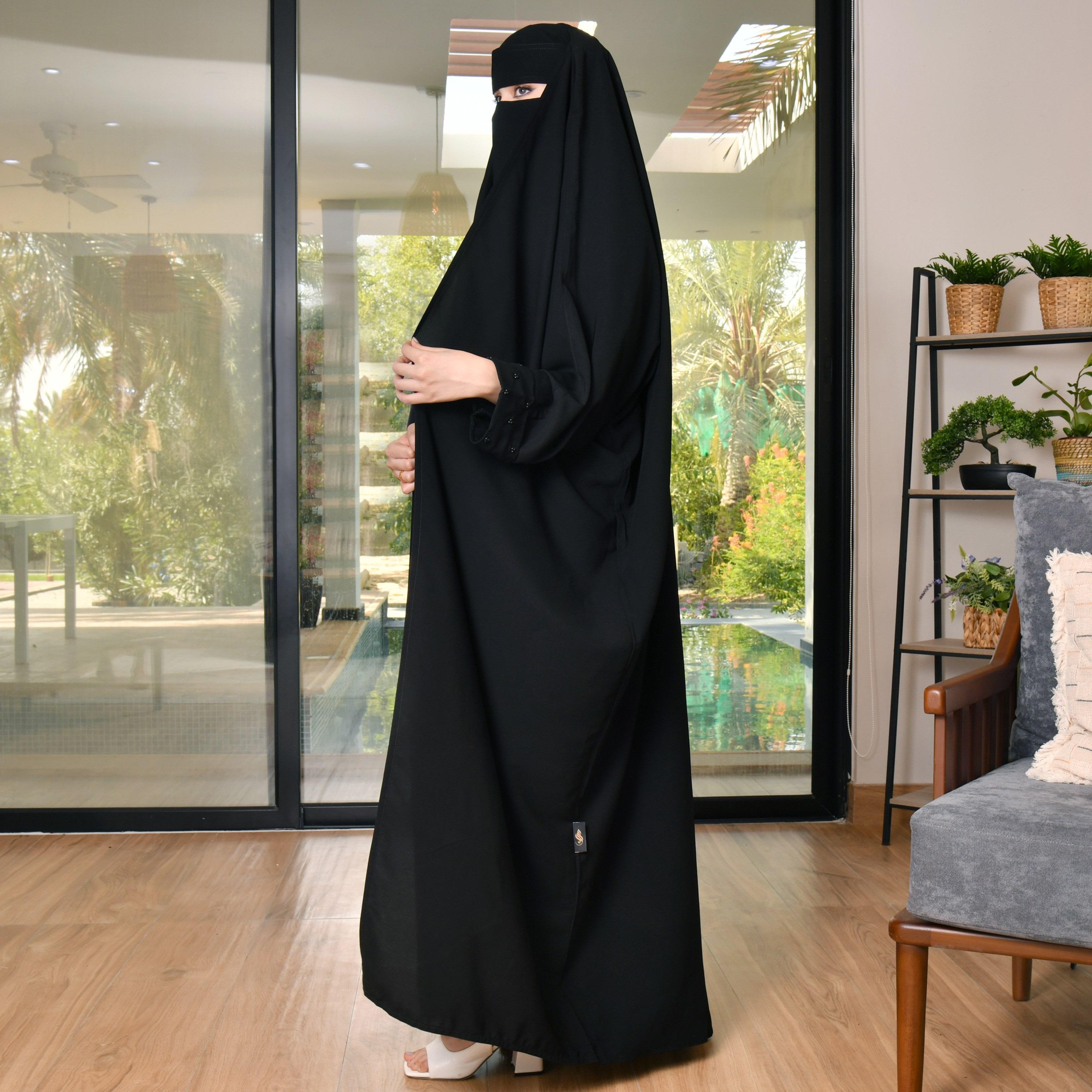 Hawraa Plain Wrap Abaya with Hijab-women-arabicclothing-abayas-image-1