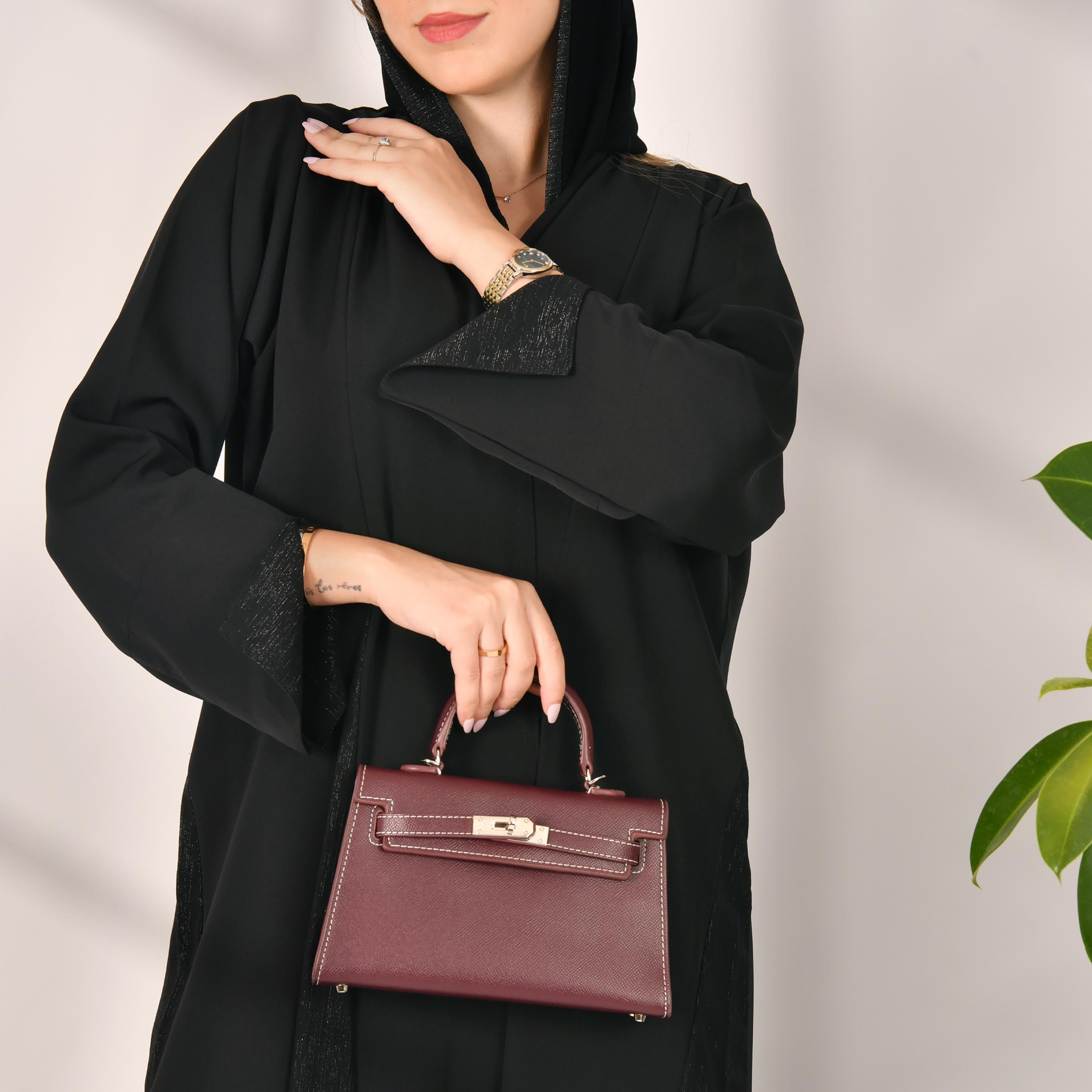 Hawraa Black Slit Sleeves Crepe Wrap Abaya with Hijab-women-arabicclothing-abayas-image-3