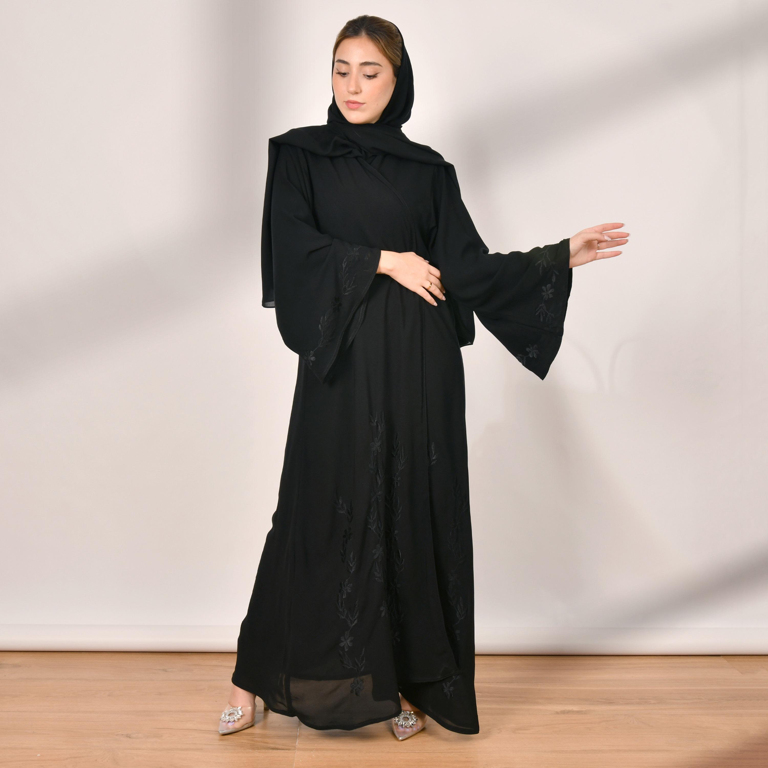Hawraa Embroidered Winding Abaya with Hijab-women-arabicclothing-abayas-image-1
