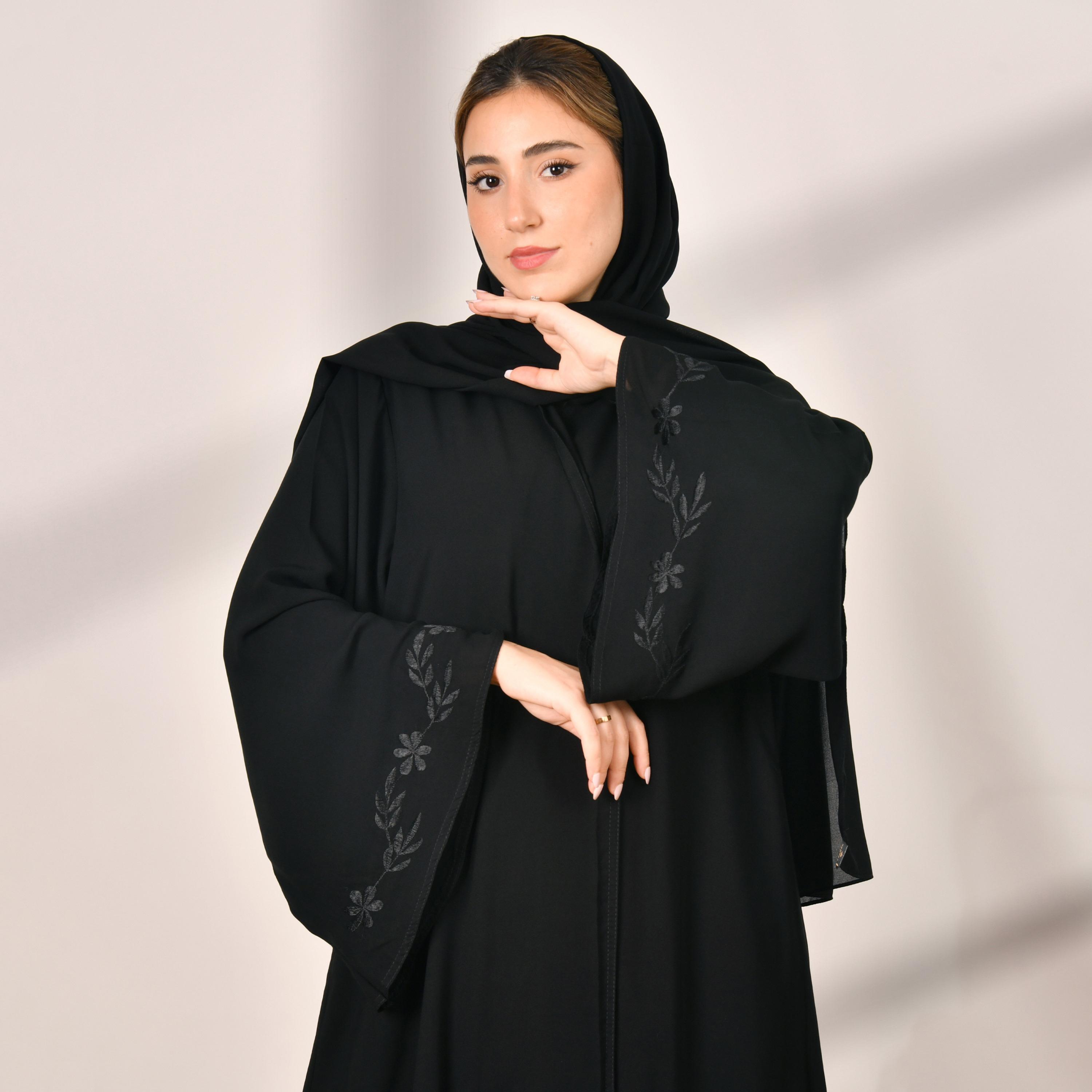 Hawraa Embroidered Winding Abaya with Hijab-women-arabicclothing-abayas-image-2