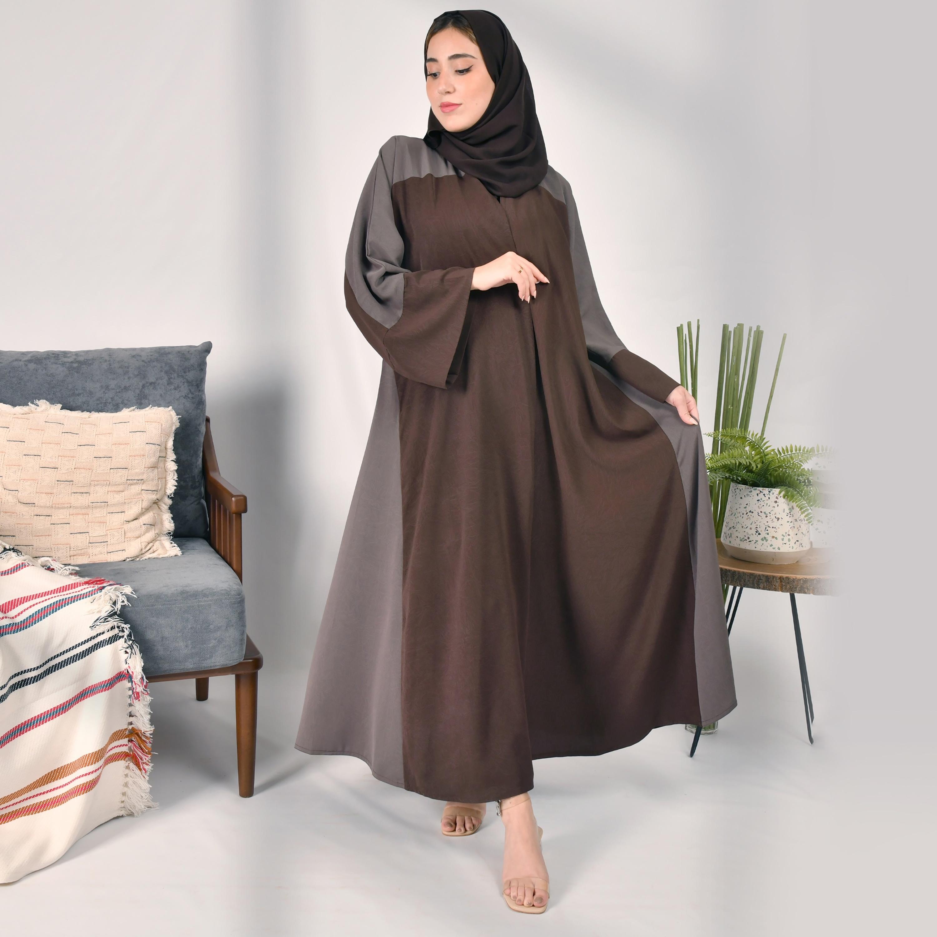 Hawraa Colour Block Abaya with Hijab-women-arabicclothing-abayas-image-1