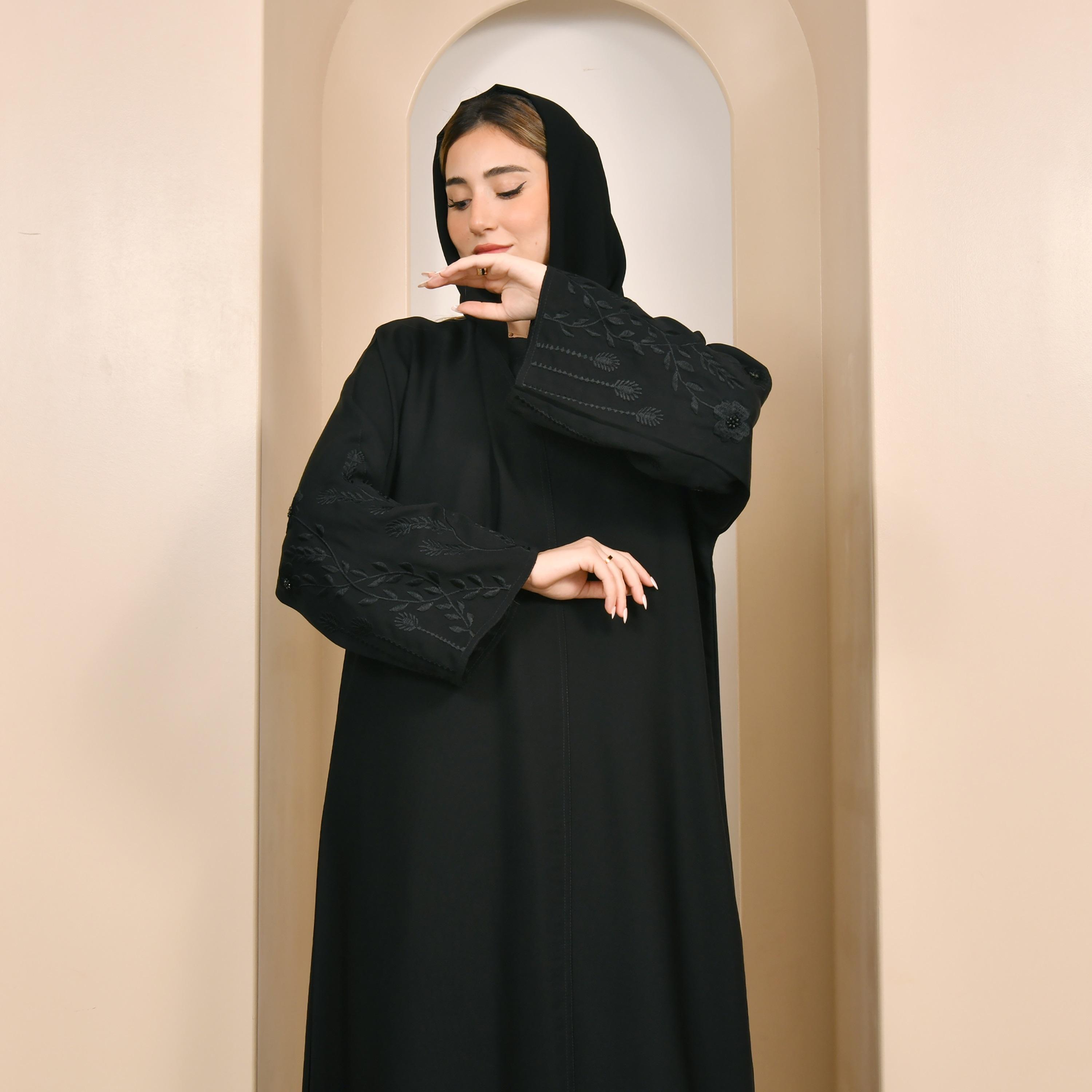 Hawraa Embroidered Sleeves Abaya with Hijab-women-arabicclothing-abayas-image-2
