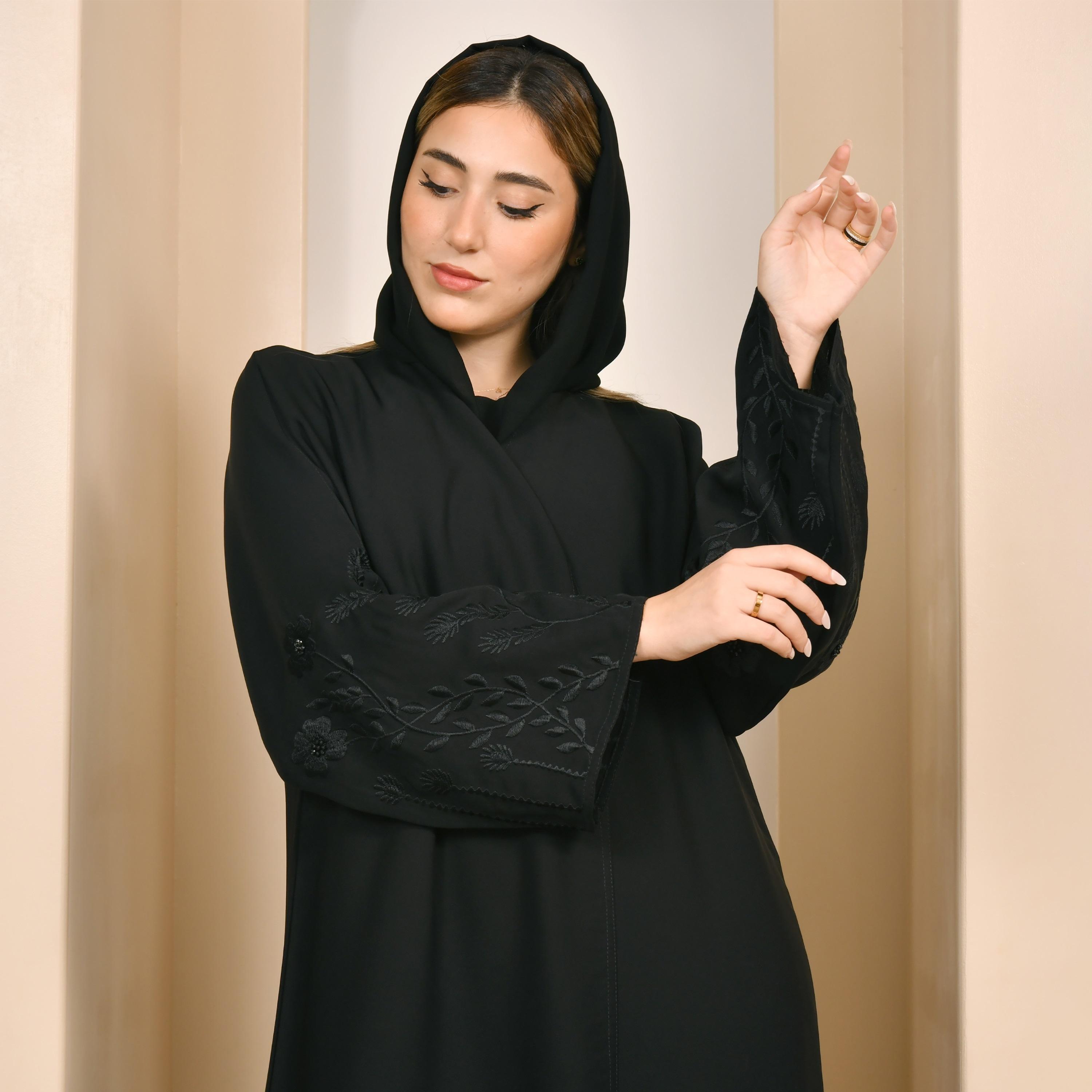 Hawraa Embroidered Sleeves Abaya with Hijab-women-arabicclothing-abayas-image-3