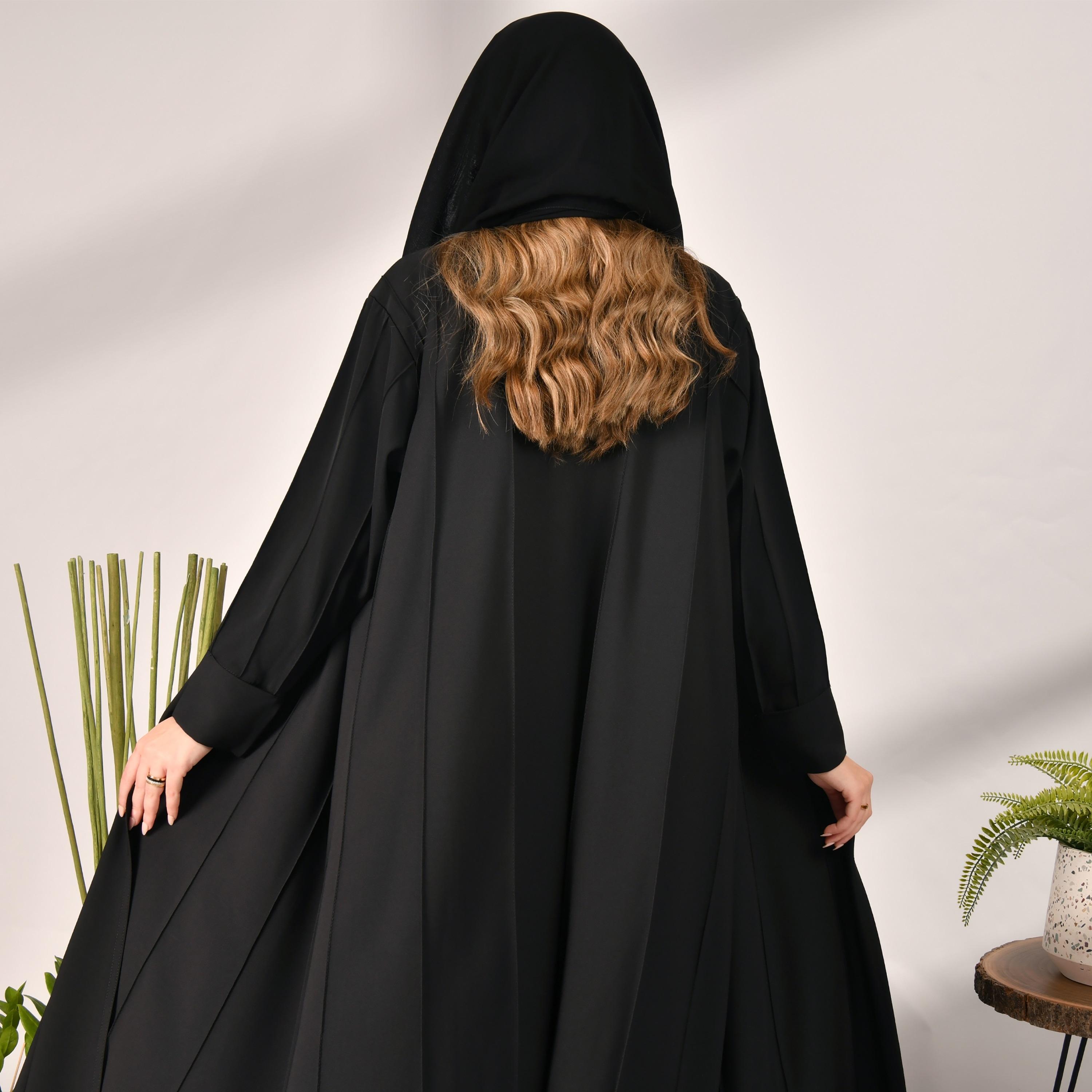 Hawraa Thread Striped Design Wrap Abaya with Hijab-women-arabicclothing-abayas-image-3
