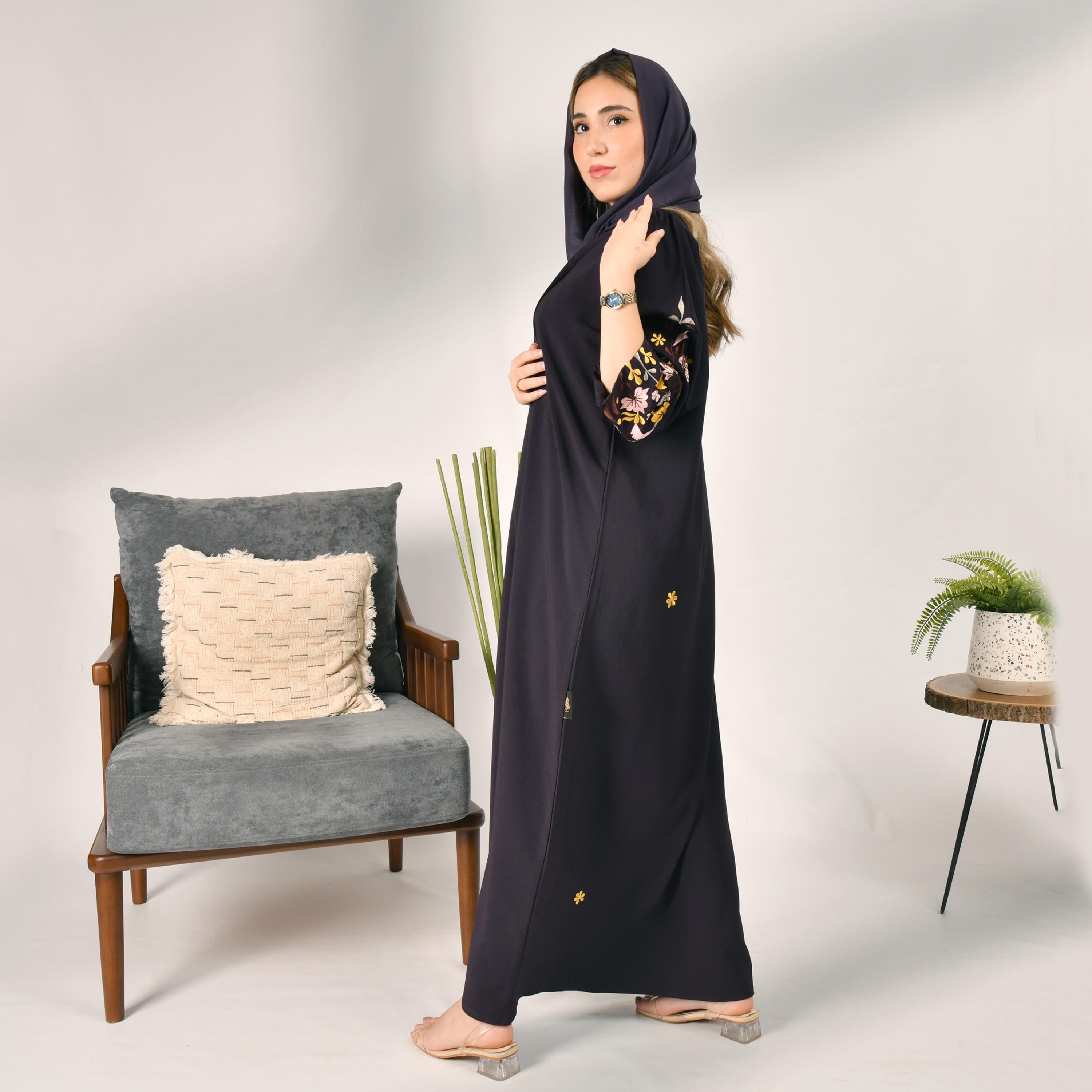 Hawraa Embroidered Abaya with Hijab-women-arabicclothing-abayas-image-1
