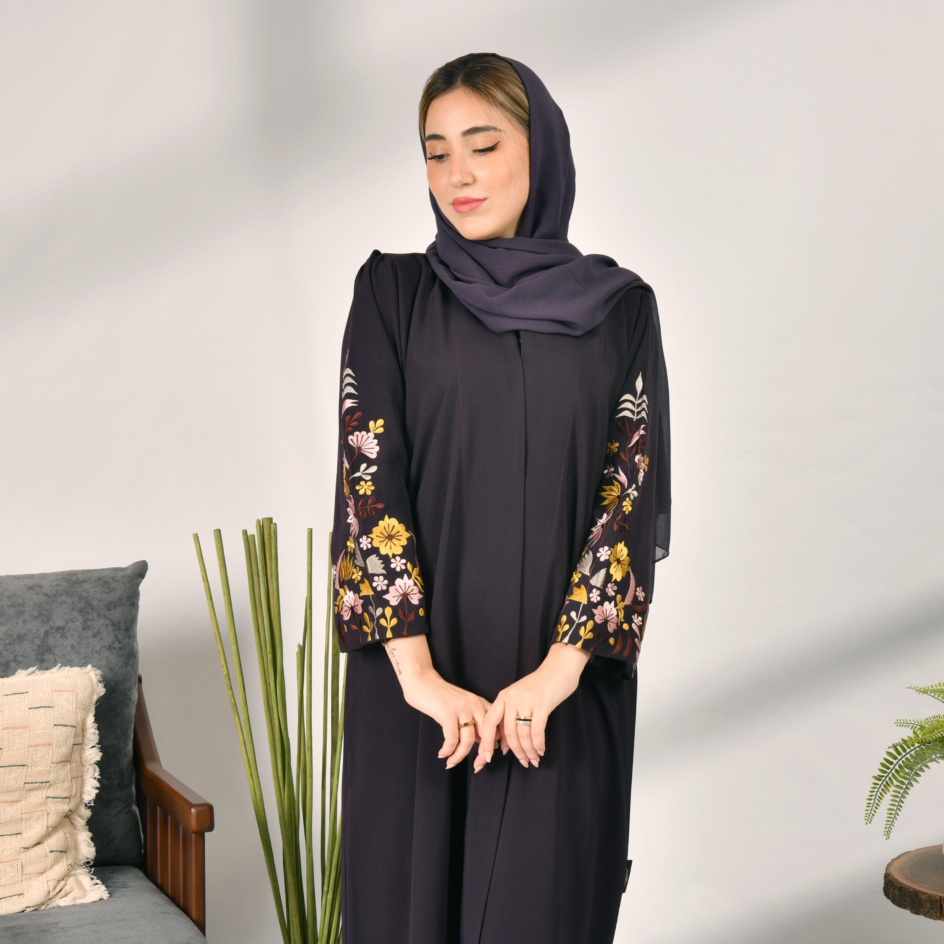 Hawraa Embroidered Abaya with Hijab-women-arabicclothing-abayas-image-3
