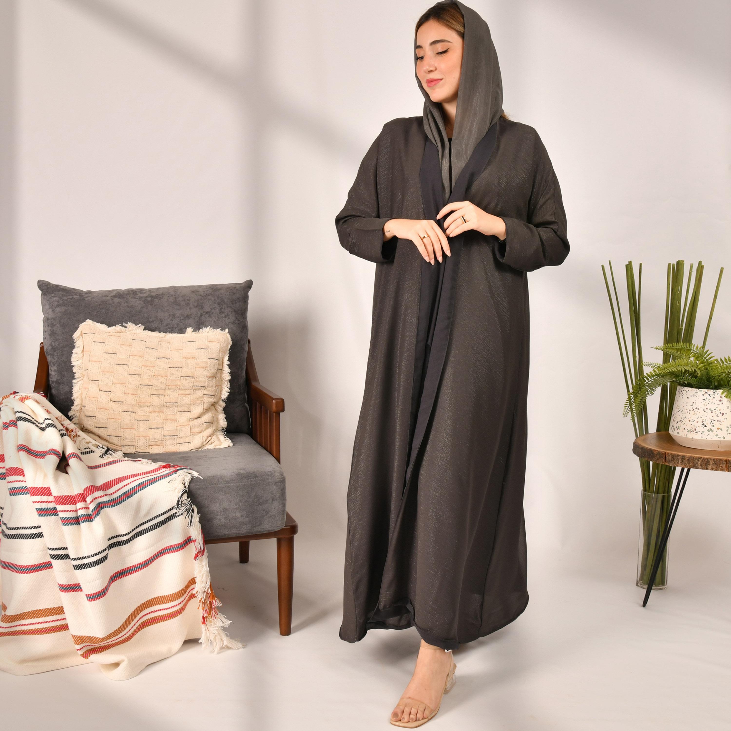 Hawraa Plain Double Face Roll Abaya with Hijab-women-arabicclothing-abayas-image-1