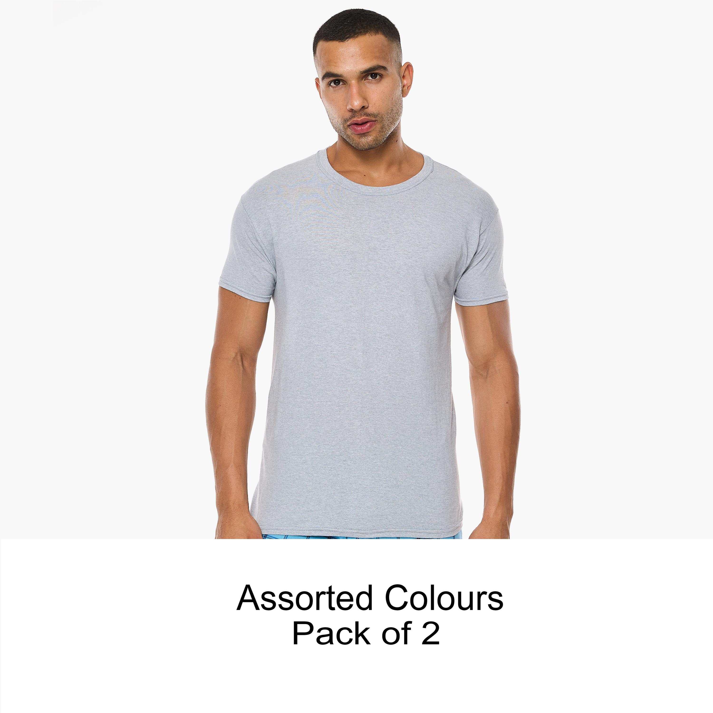 مجموعة هنس المتنوعة المكونة من 2 تي شيرت رجالي سادة بياقة دائرية وأكمام قصيرة-men-clothing-tshirtsandpolos-tshirts-image-1