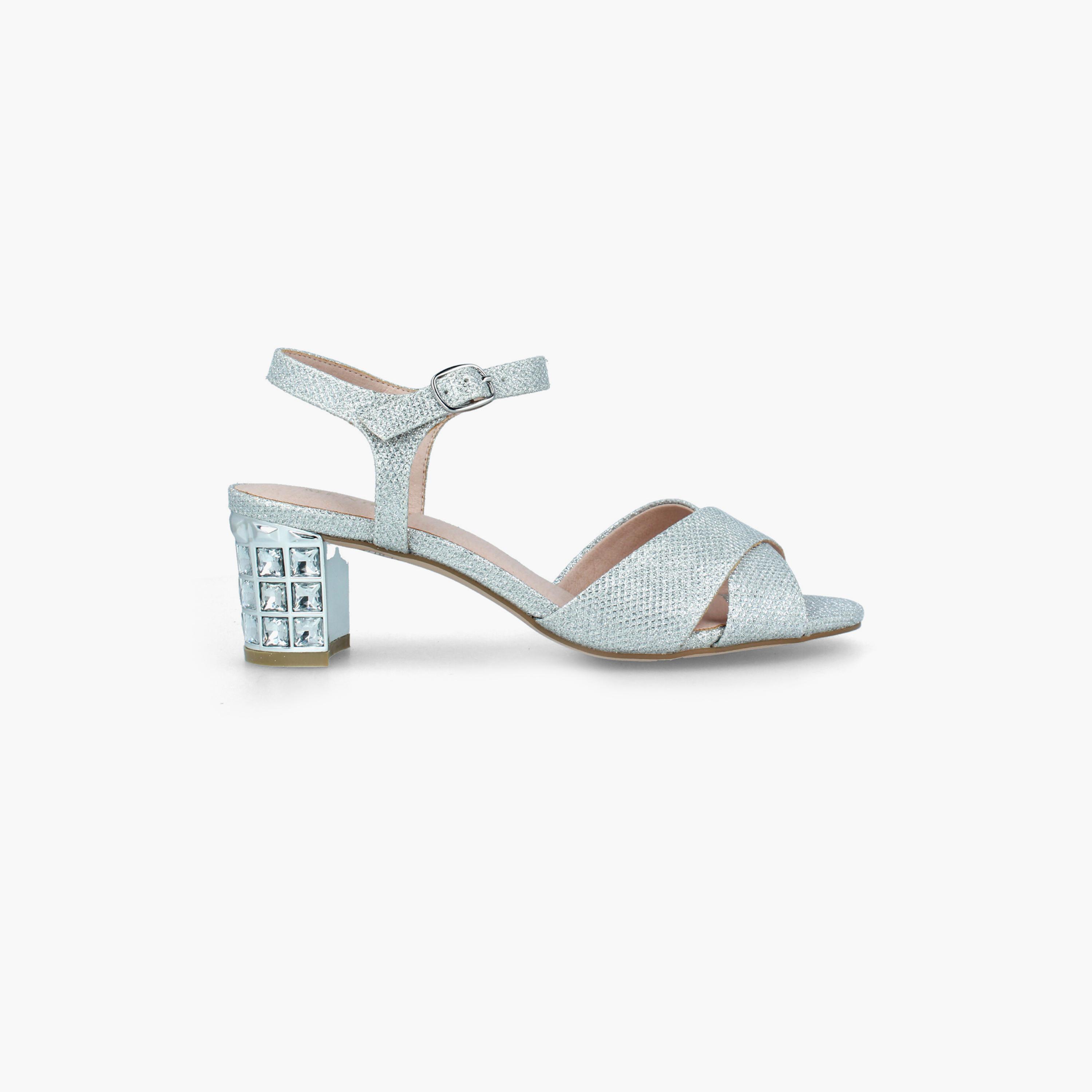 Menbur Women's Metallic Block Heels with Cross Strap | 21790-women-shoes-heels-image-1
