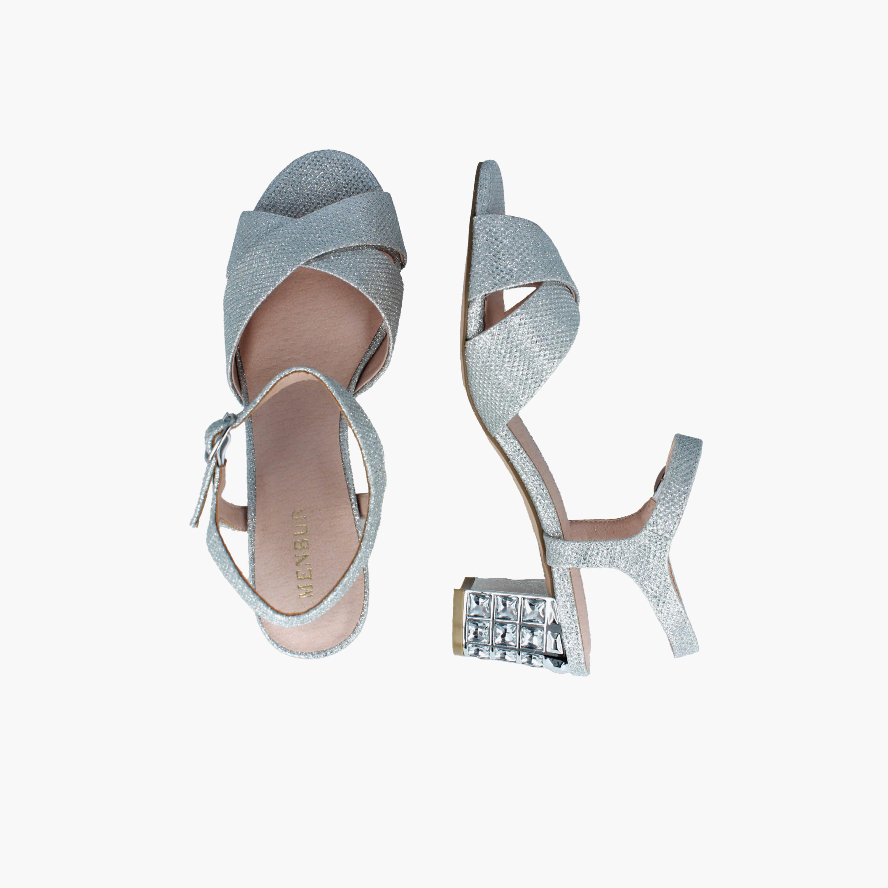 Menbur Women's Metallic Block Heels with Cross Strap | 21790-women-shoes-heels-image-3