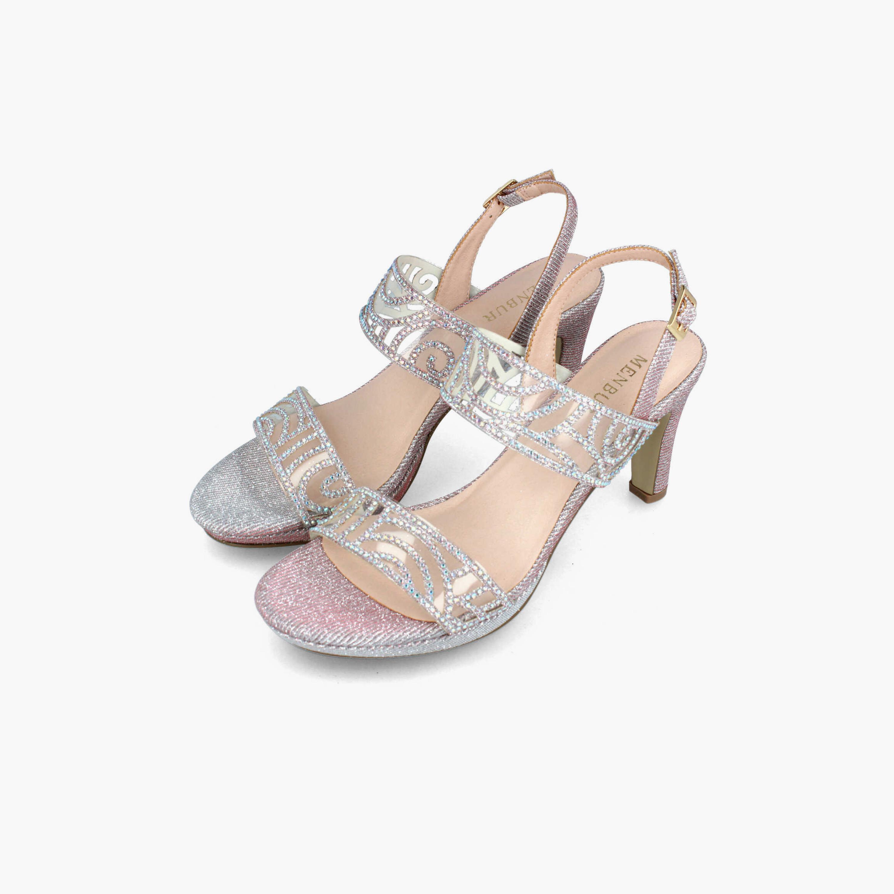 Menbur Women's Glitter Strap Sandals with Rhinestone Accent | 21822-women-shoes-sandals-flats-image-2