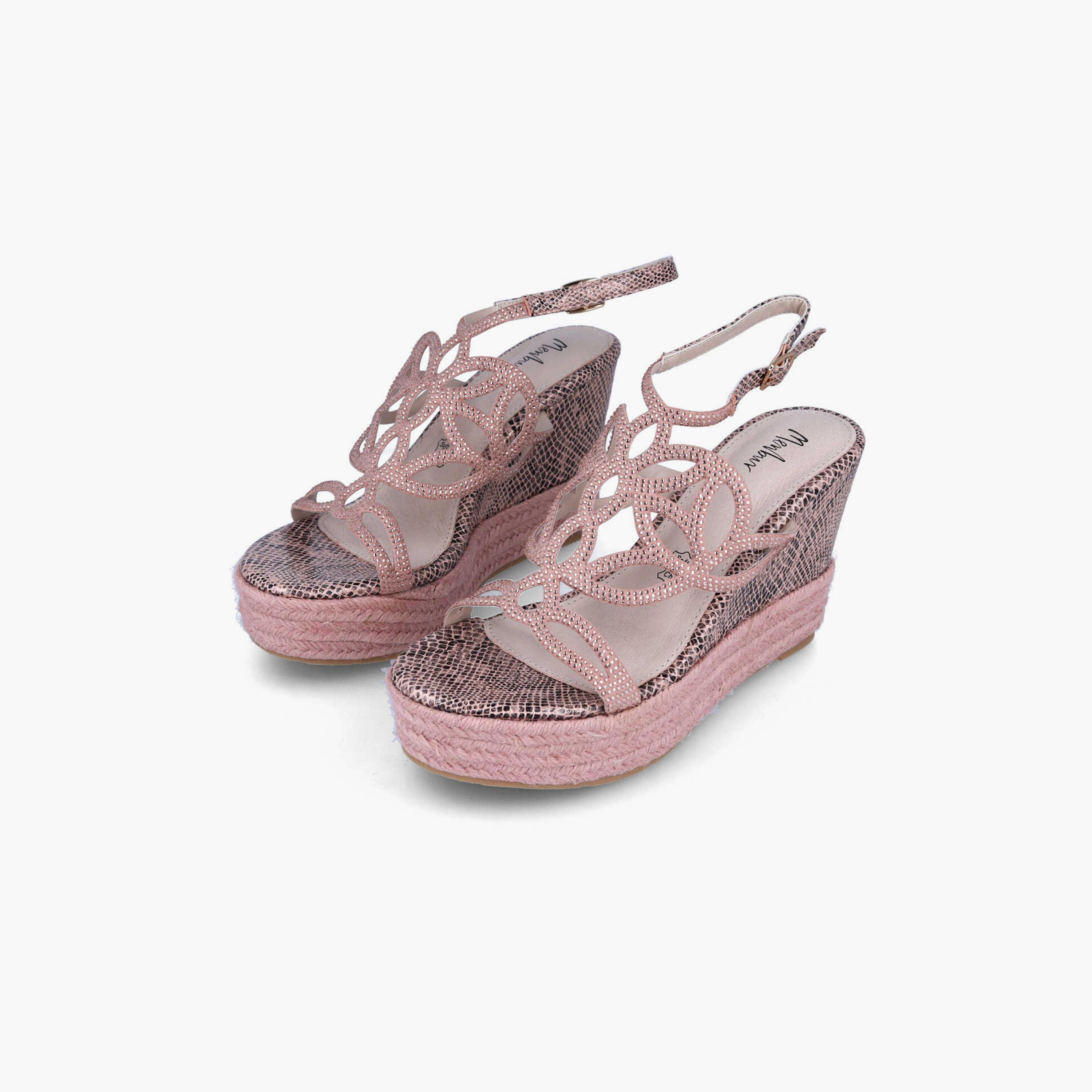 Menbur Women's Reptile Print Wedges with Rhinestone Accent | 21866-women-shoes-heels-image-2