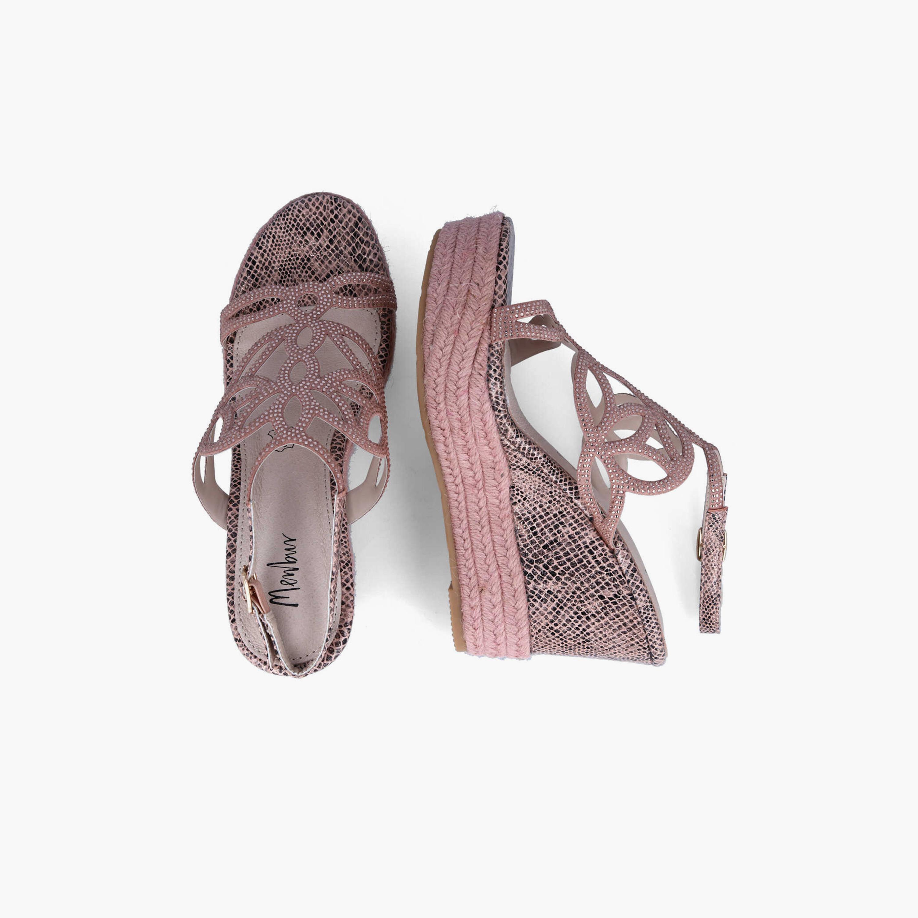 Menbur Women's Reptile Print Wedges with Rhinestone Accent | 21866-women-shoes-heels-image-3