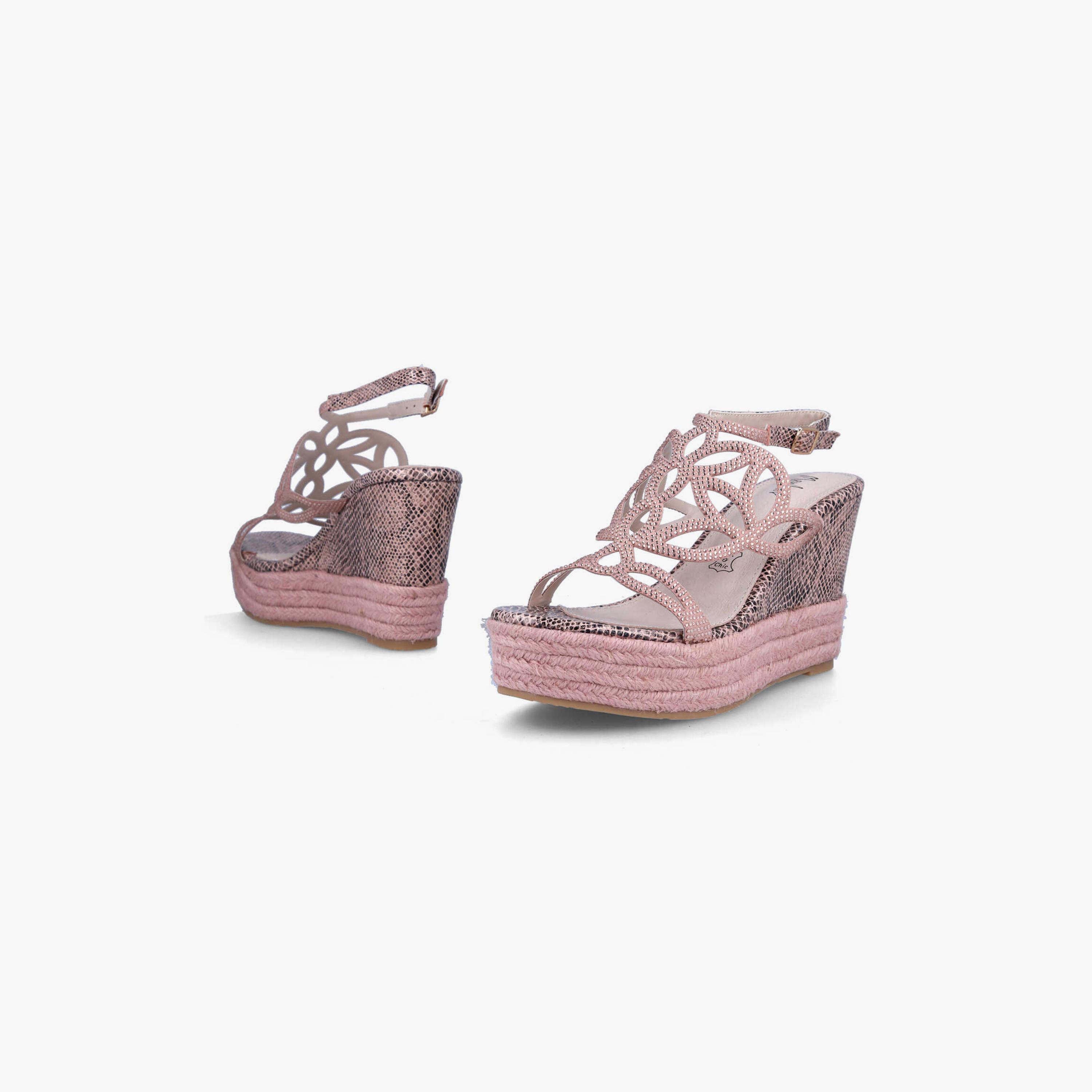 Menbur Women's Reptile Print Wedges with Rhinestone Accent | 21866-women-shoes-heels-image-4