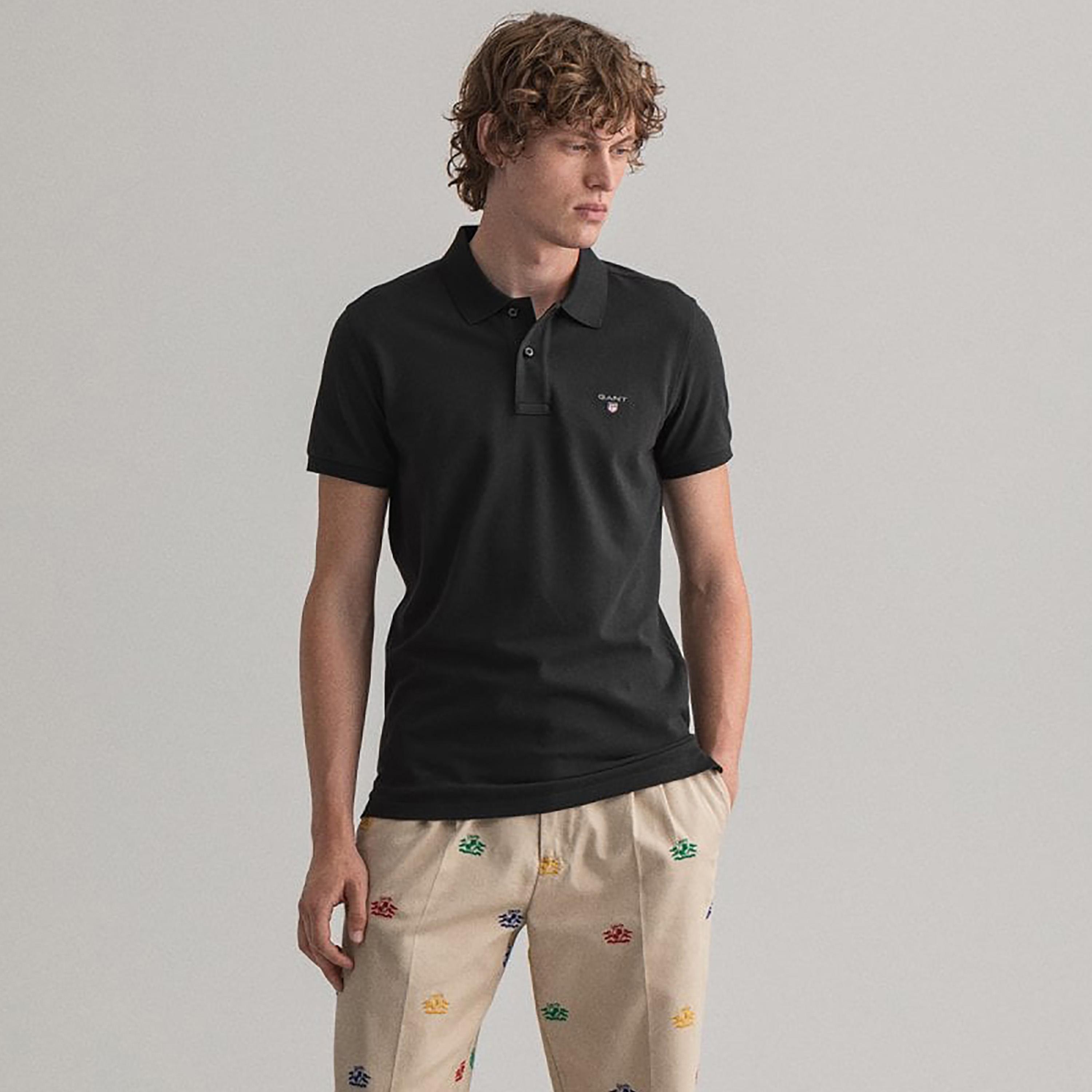 Gant Plain Slim Fit Short Sleeves Pique Rugger Men's Polo T-Shirt-men-clothing-tshirtsandpolos-polos-image-1