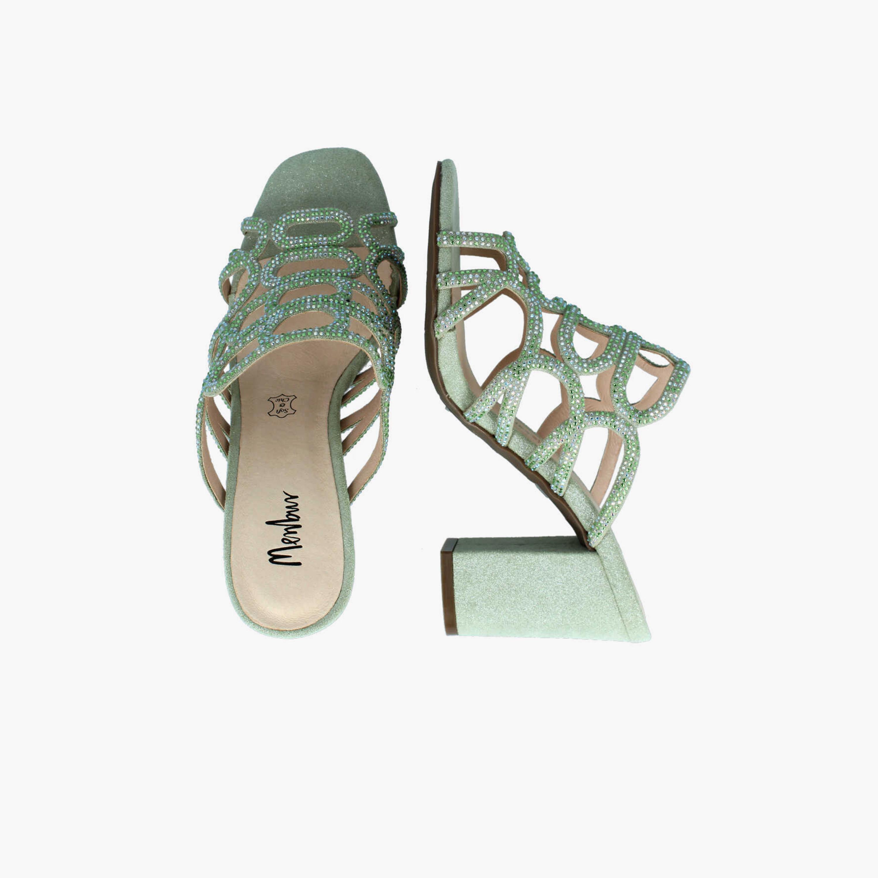Menbur Women's Glitter Block Heels with Embellishment | 22208-women-shoes-heels-image-3