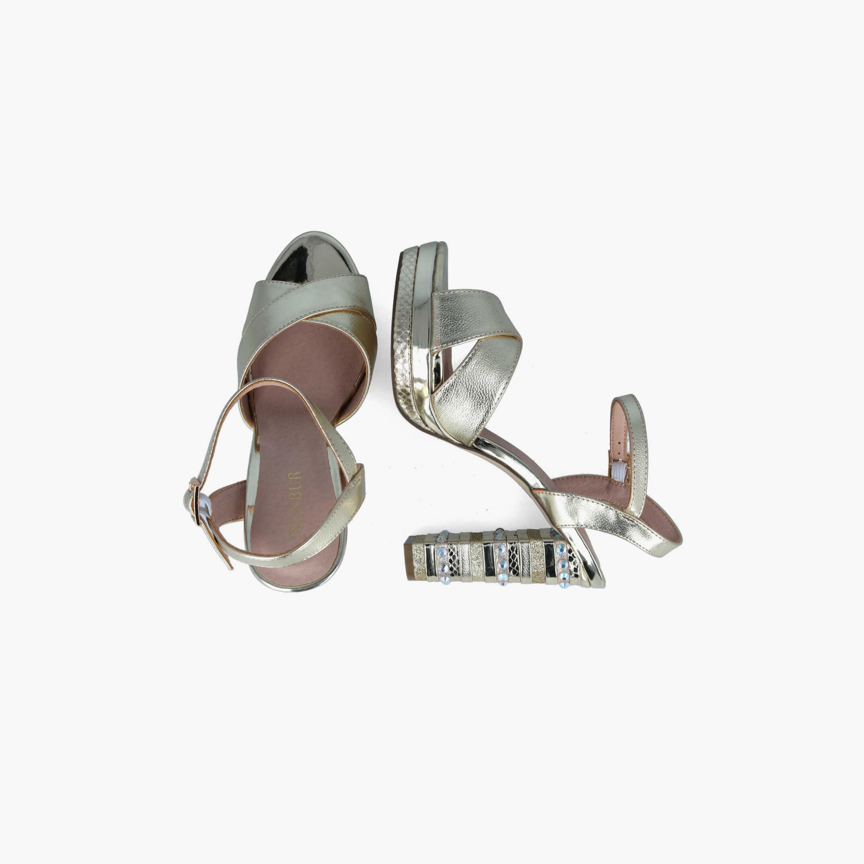 Menbur Women's Metallic Block Heels with Cross Strap | 22212-women-shoes-heels-image-3