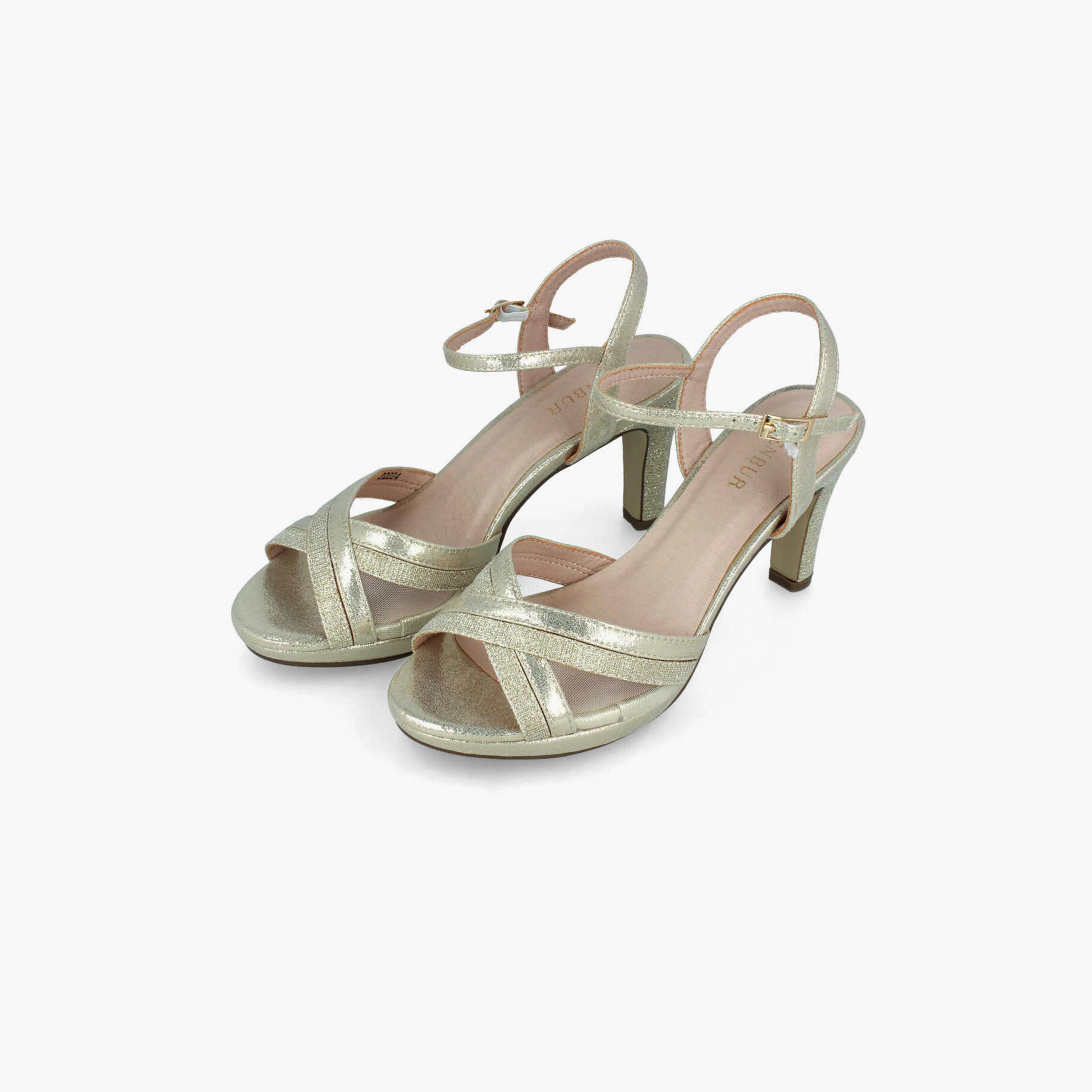 Menbur Women's Metallic Strap Sandals with Cross Strap | 22224-women-shoes-sandals-flats-image-2