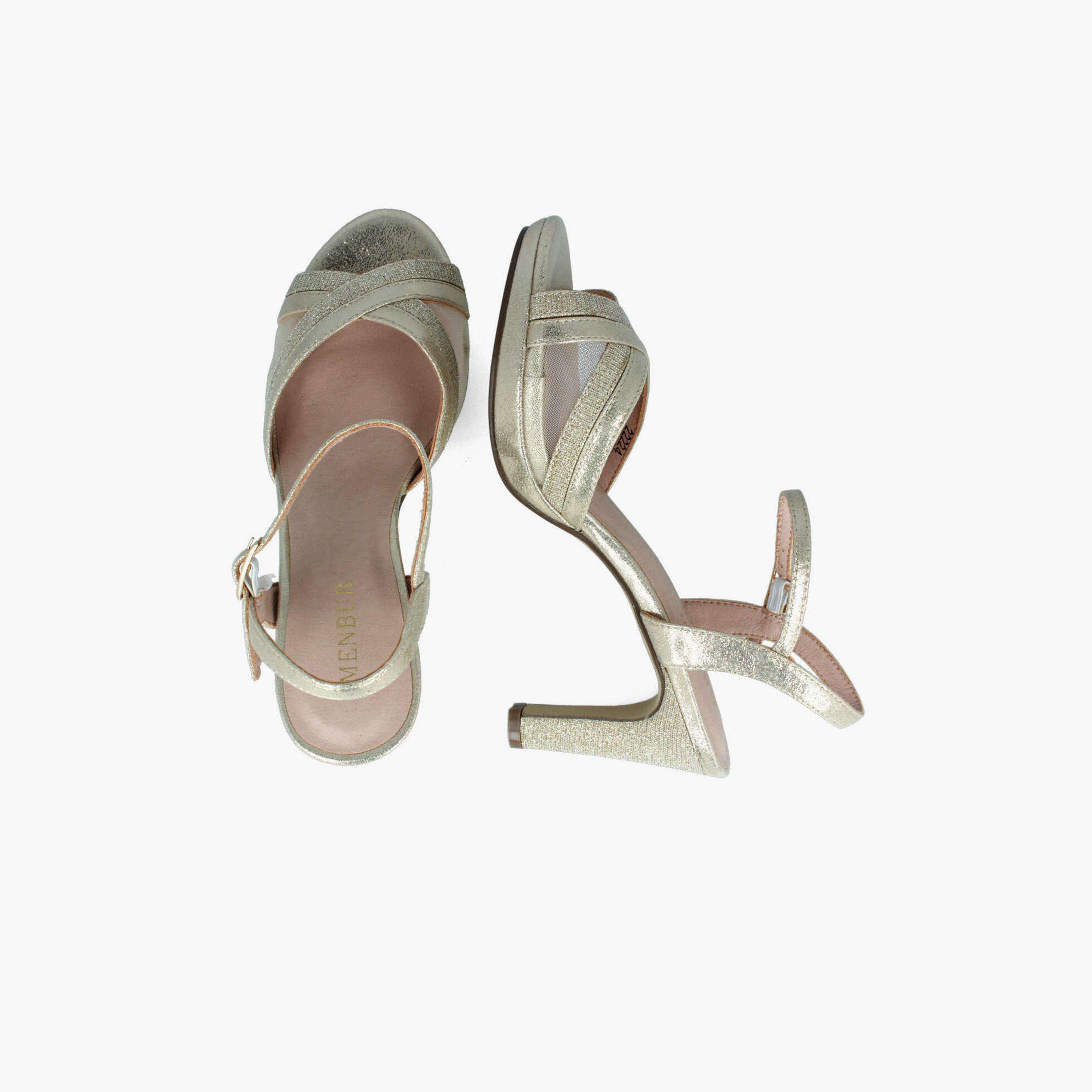 Menbur Women's Metallic Strap Sandals with Cross Strap | 22224-women-shoes-sandals-flats-image-3
