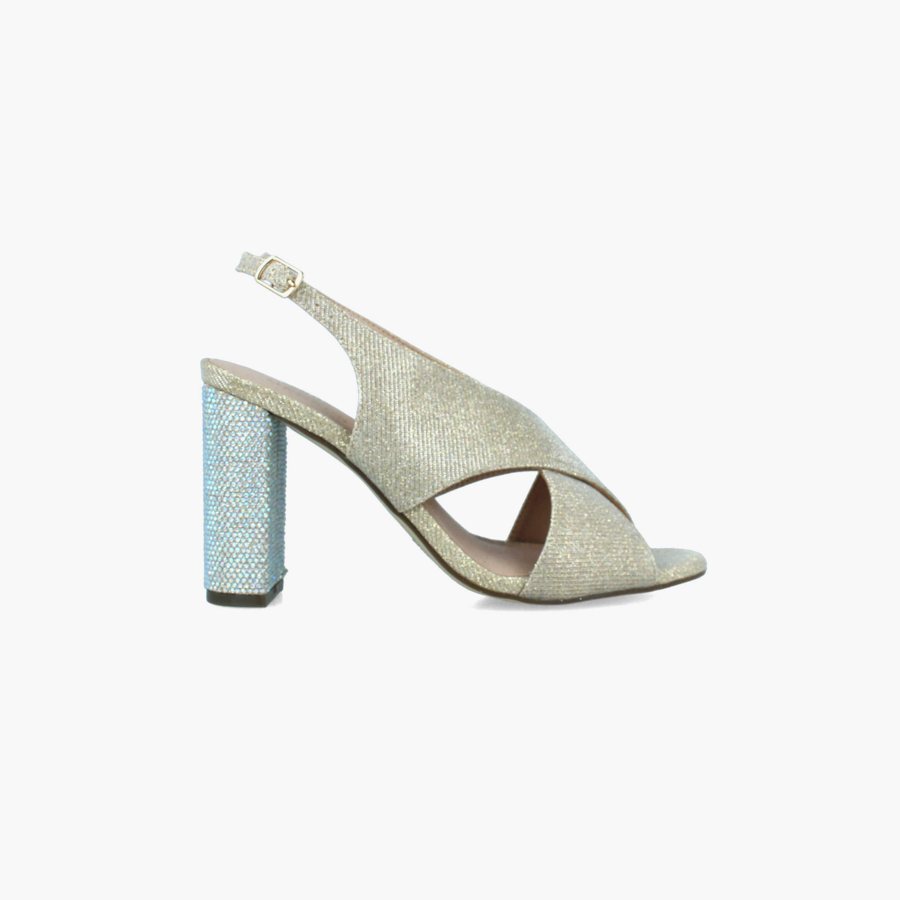 Menbur Women's Glitter Block Heels with Cross Strap | 22231-women-shoes-heels-image-1