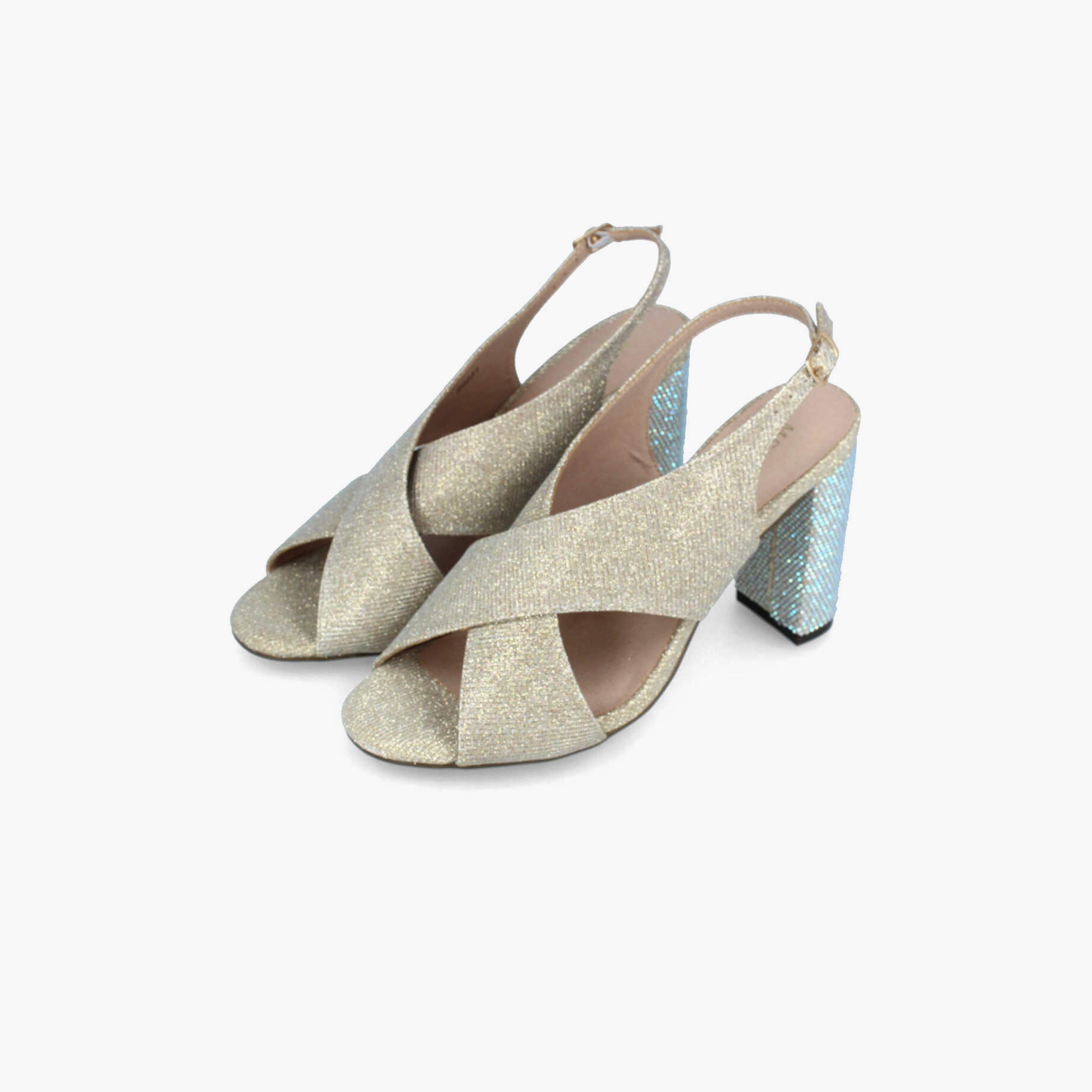 Menbur Women's Glitter Block Heels with Cross Strap | 22231-women-shoes-heels-image-2