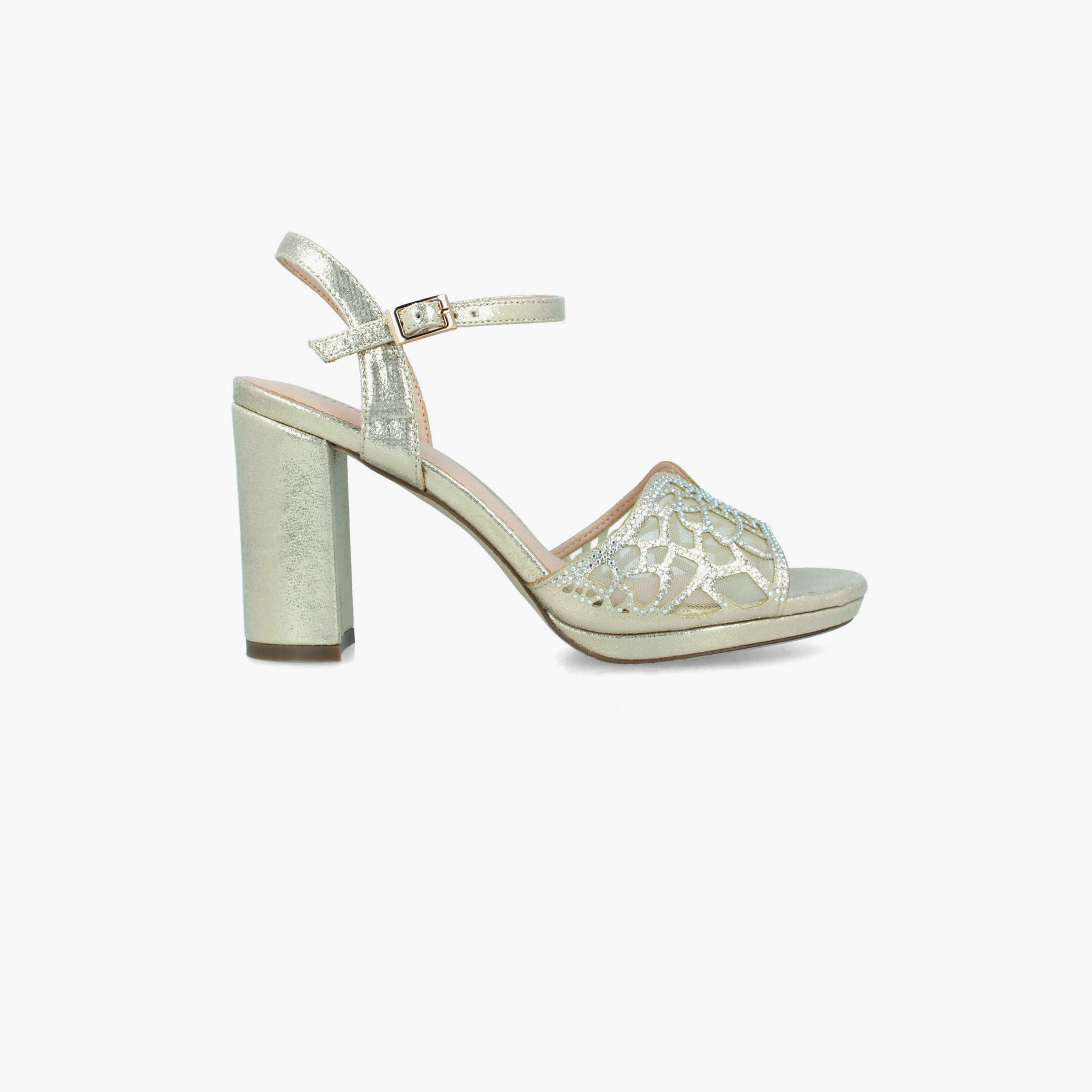 Menbur Women's Metallic Block Heels with Rhinestone Accent | 22249-women-shoes-heels-image-1