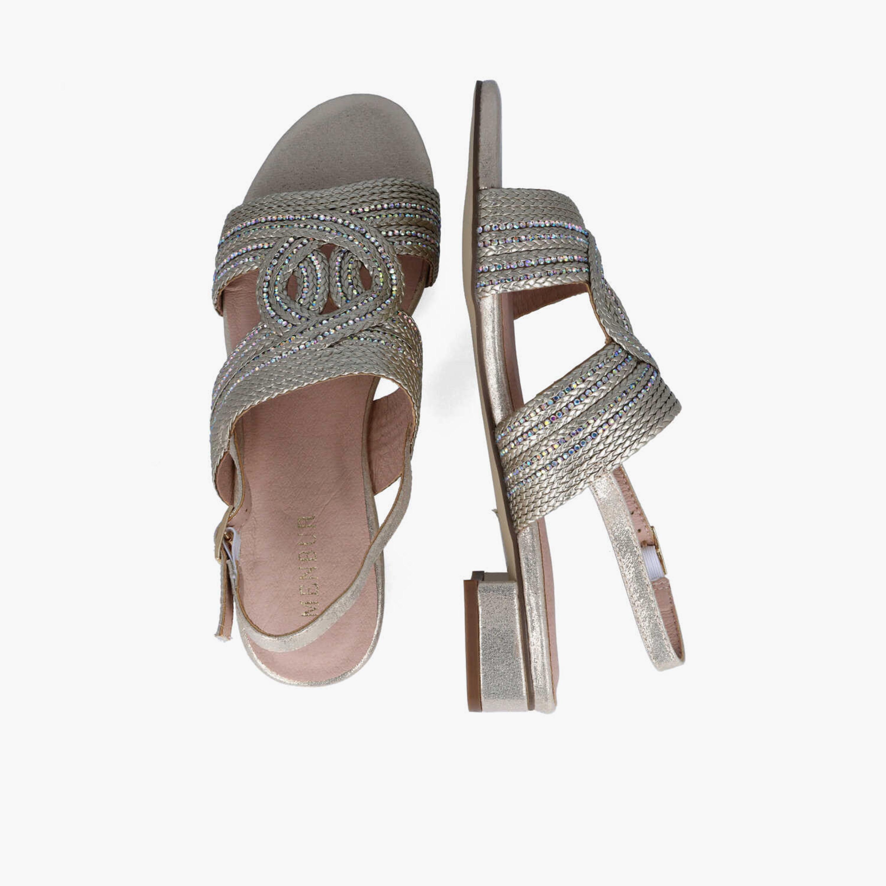 Menbur Women's Metallic Block Heels with Rhinestone Accent | 22294-women-shoes-heels-image-3