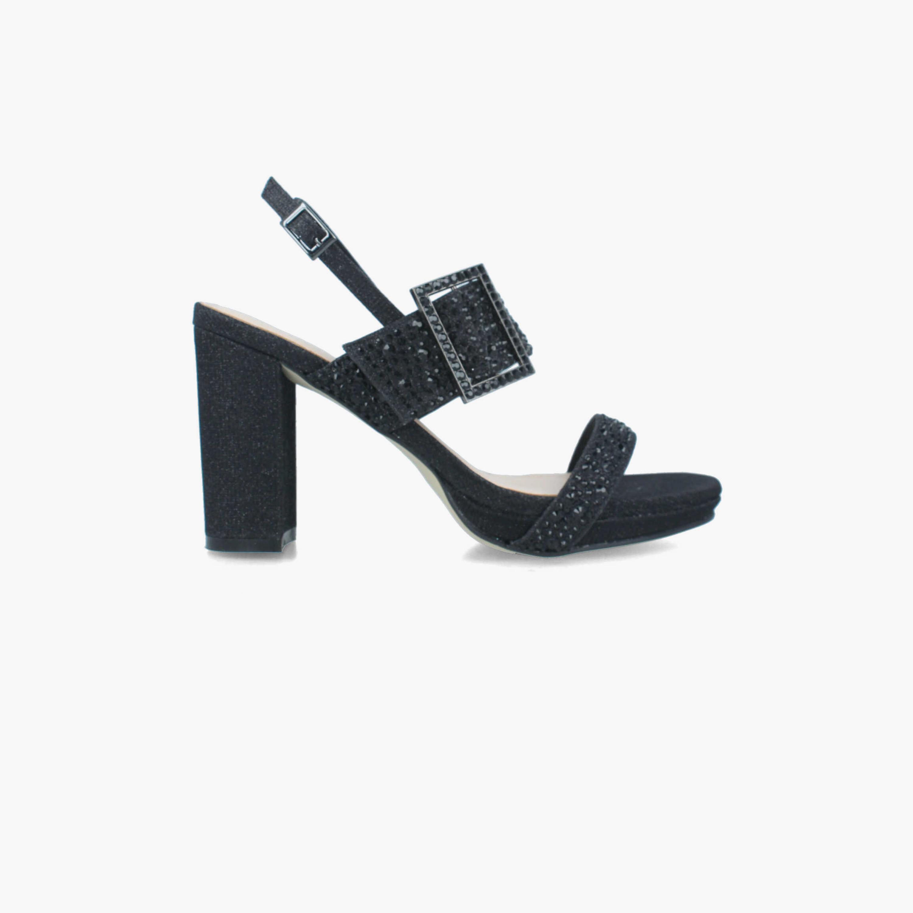 Menbur Women's Glitter Block Heels with Buckle | 22304-women-shoes-heels-image-1