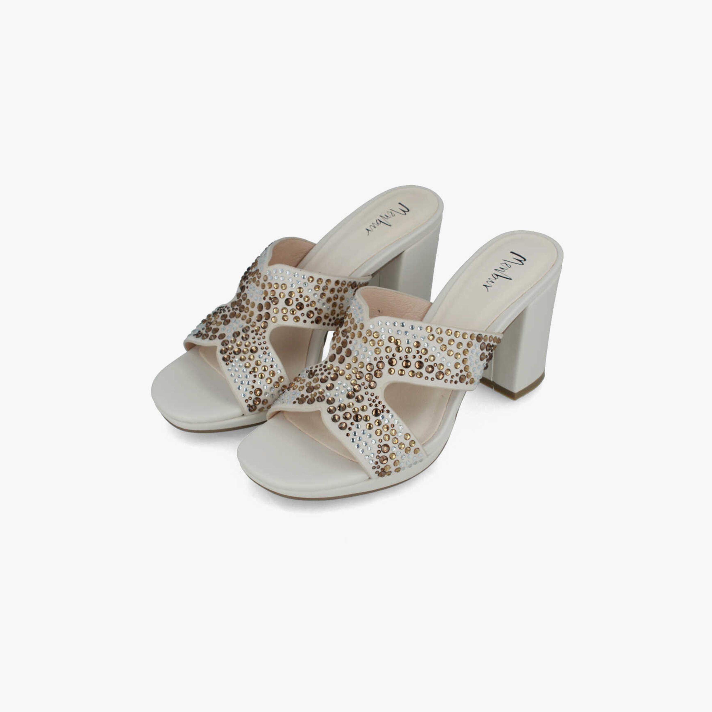 مينبور- حذاء نسائي بكعب مربع مزين بأحجار زينة | 22324-women-shoes-heels-image-2