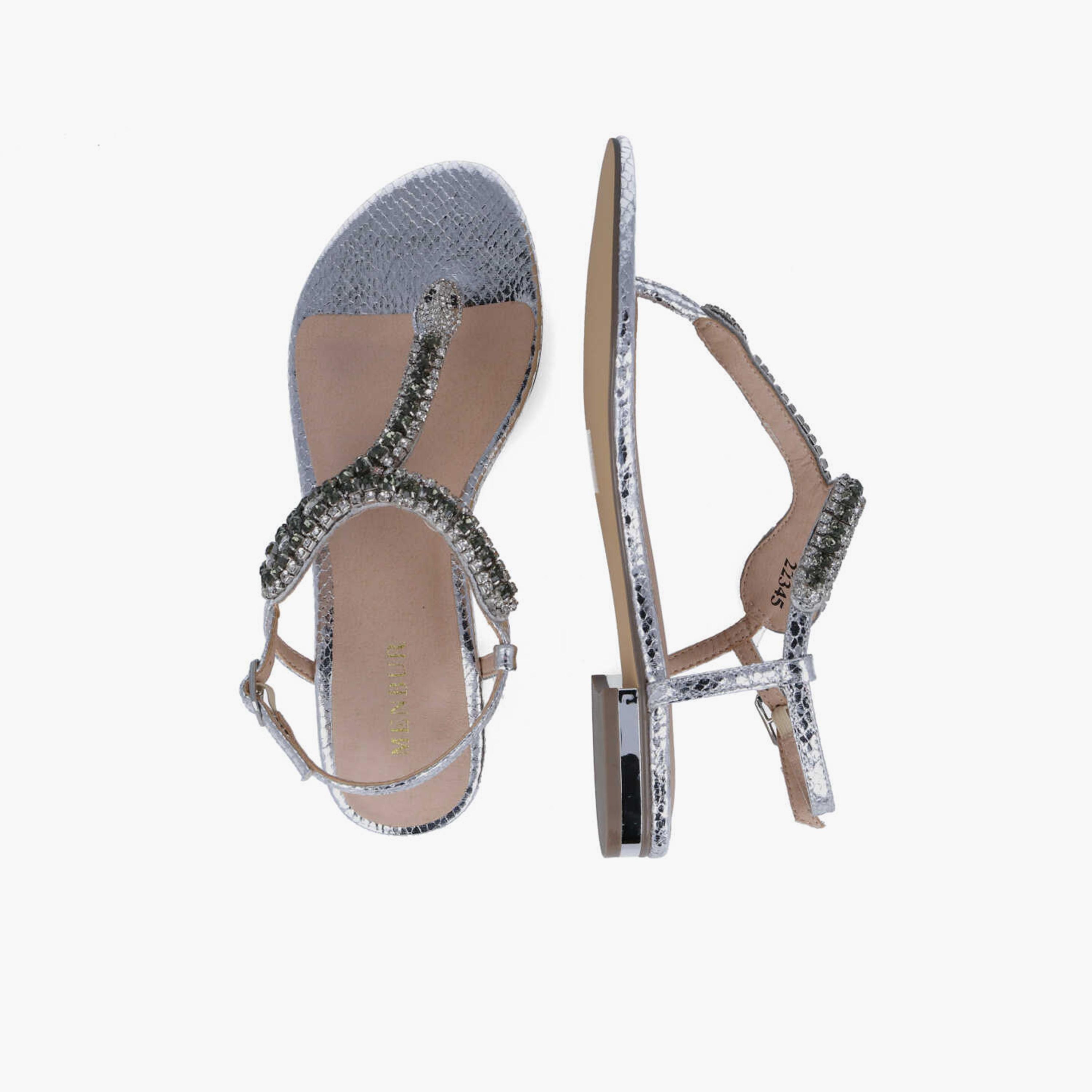 Menbur Women's Metallic Thong Sandals with Embellishment | 22345-women-shoes-sandals-flats-image-3
