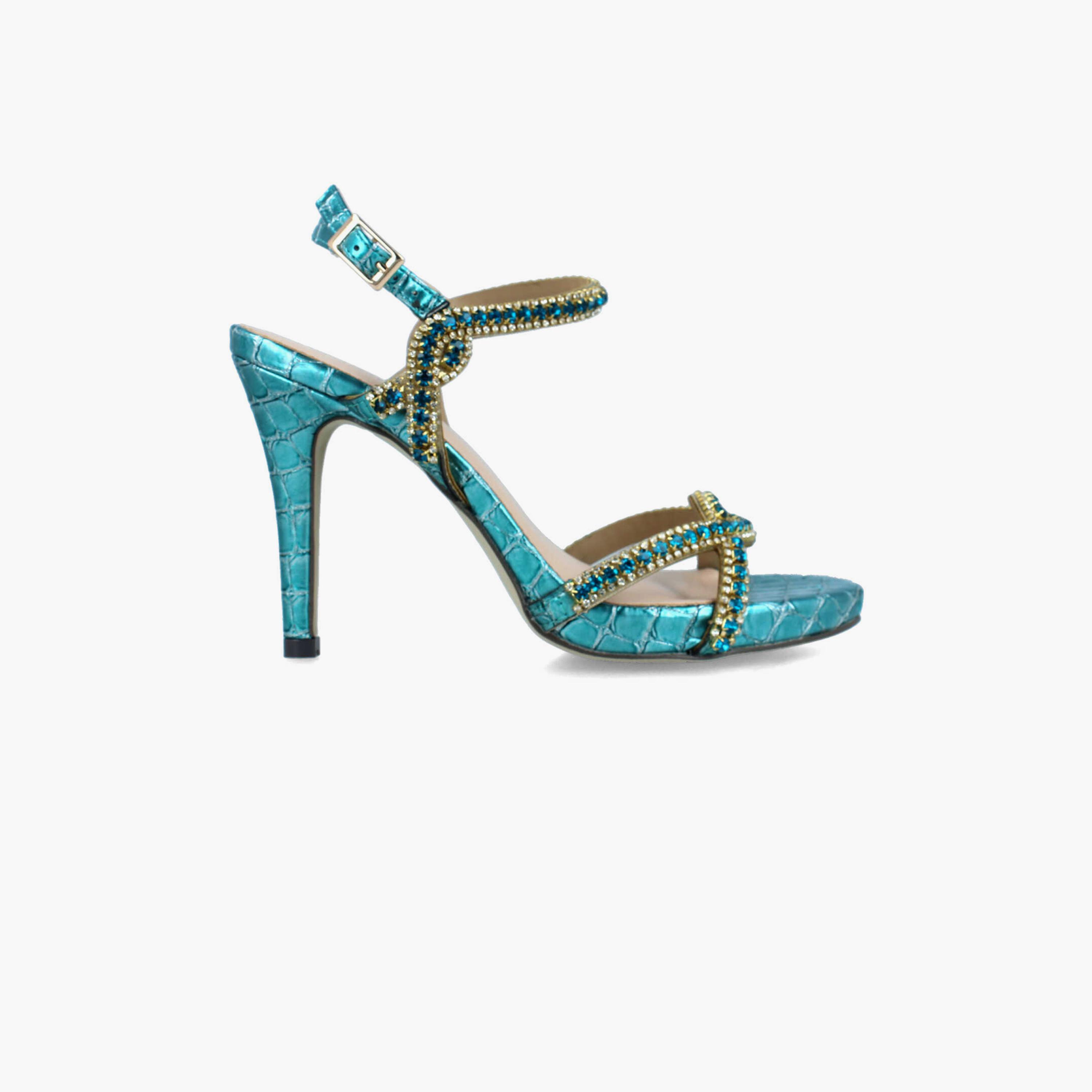 Menbur Women's Reptile Print Stiletto Heels with Embellishment | 22416-women-shoes-heels-image-1