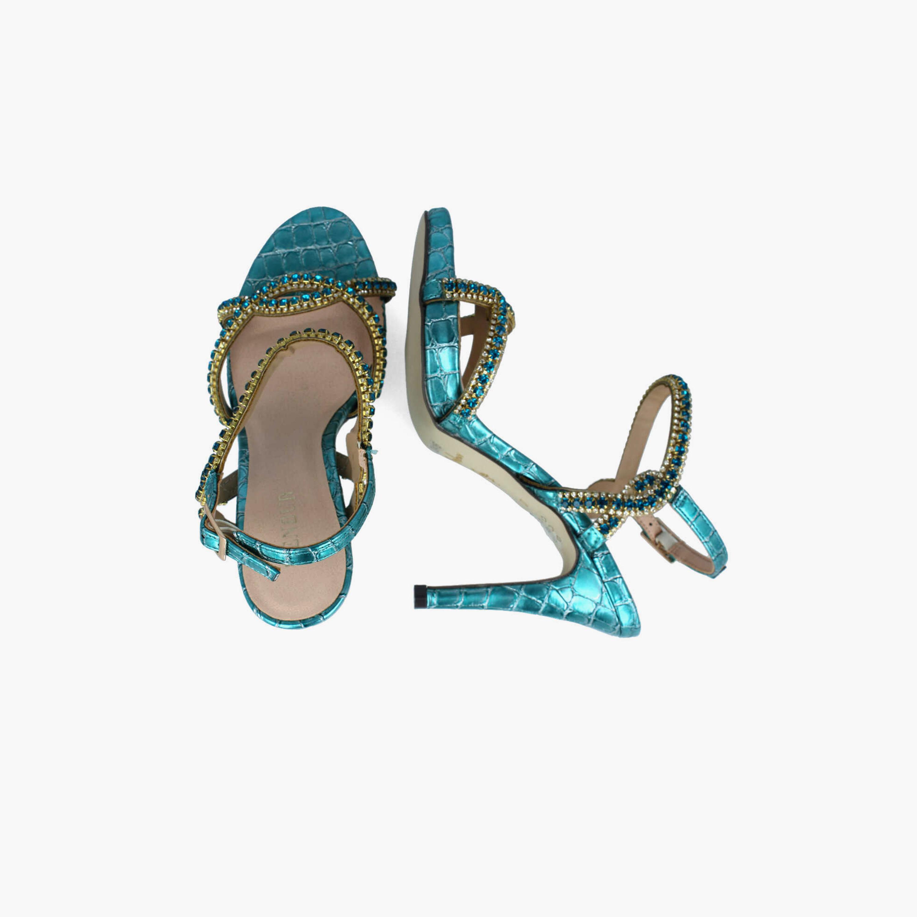 Menbur Women's Reptile Print Stiletto Heels with Embellishment | 22416-women-shoes-heels-image-3