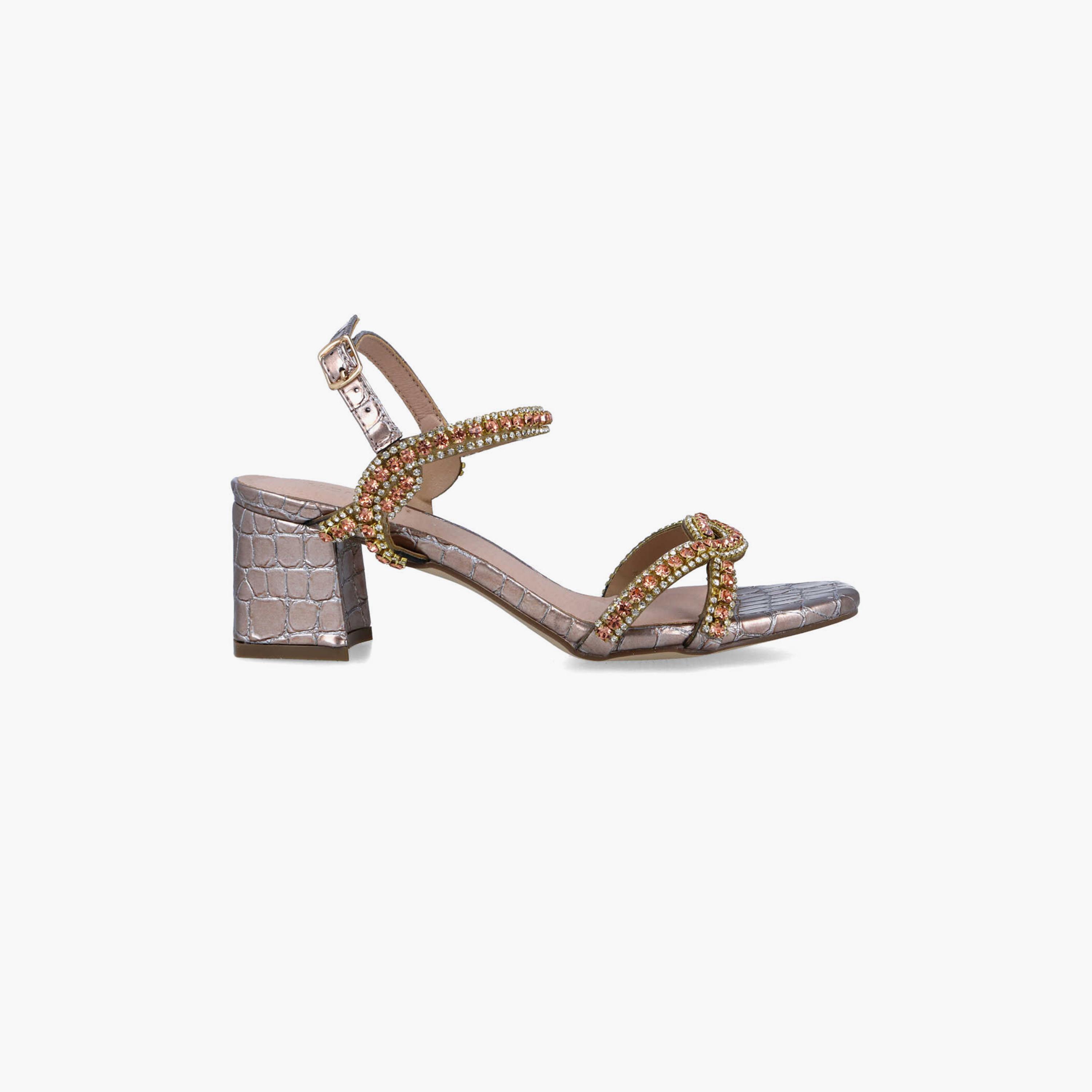 Menbur Women's Reptile Print Block Heels with Embellishment | 22417-women-shoes-heels-image-1