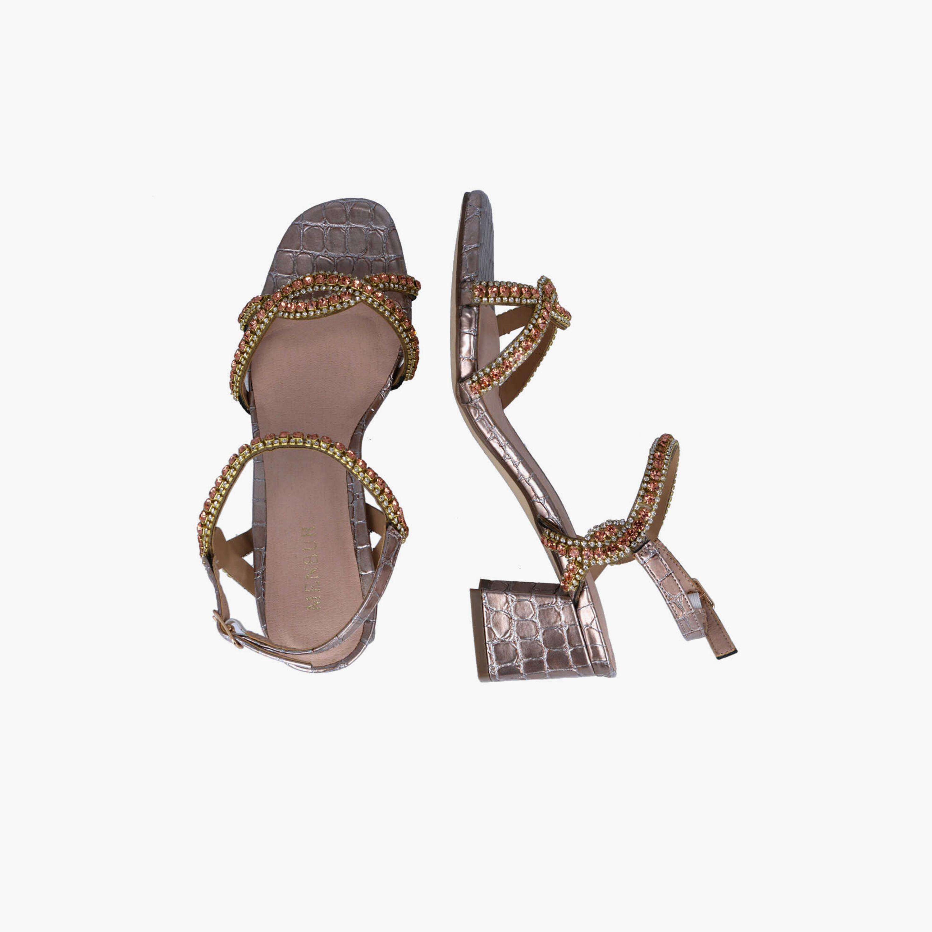 Menbur Women's Reptile Print Block Heels with Embellishment | 22417-women-shoes-heels-image-3