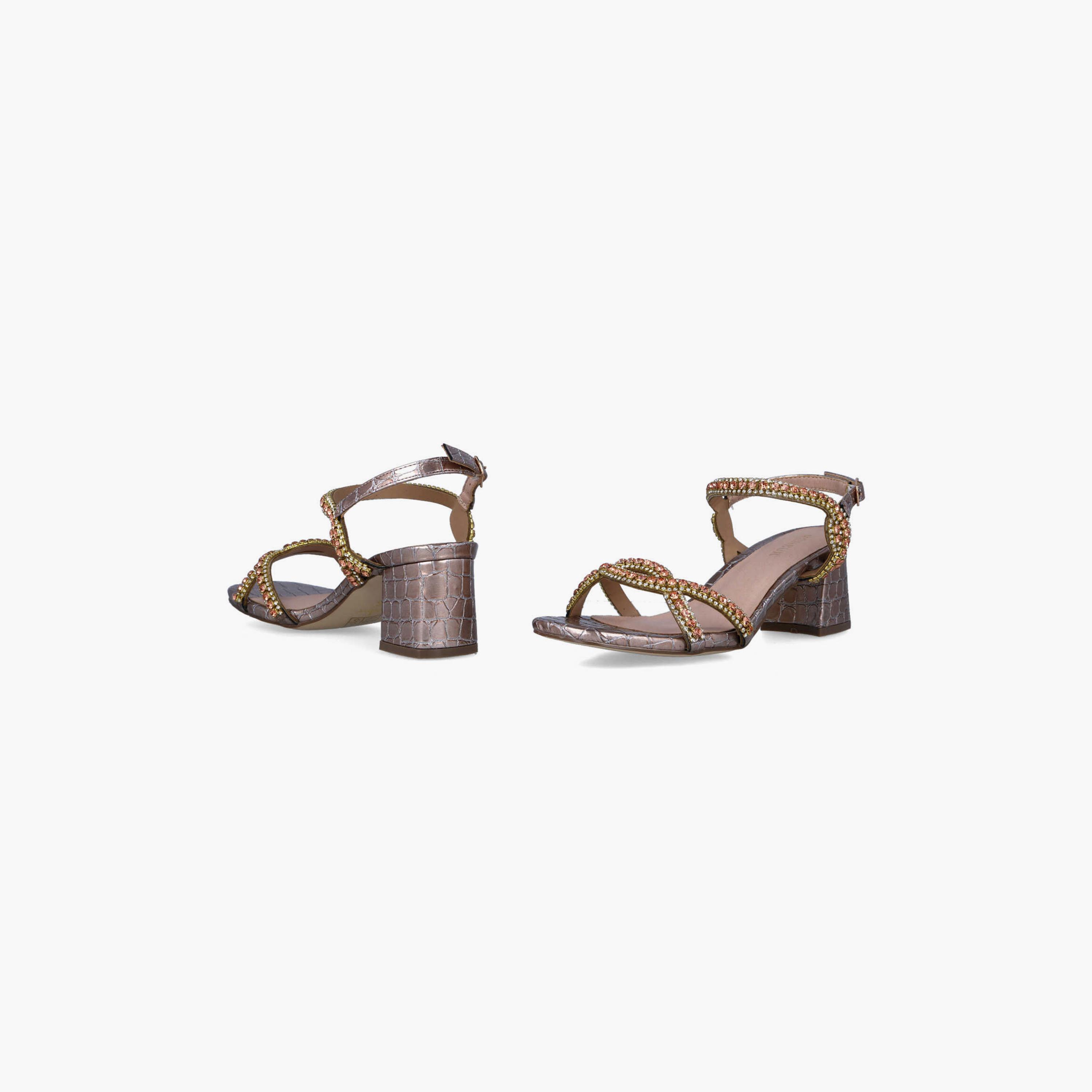 Menbur Women's Reptile Print Block Heels with Embellishment | 22417-women-shoes-heels-image-4