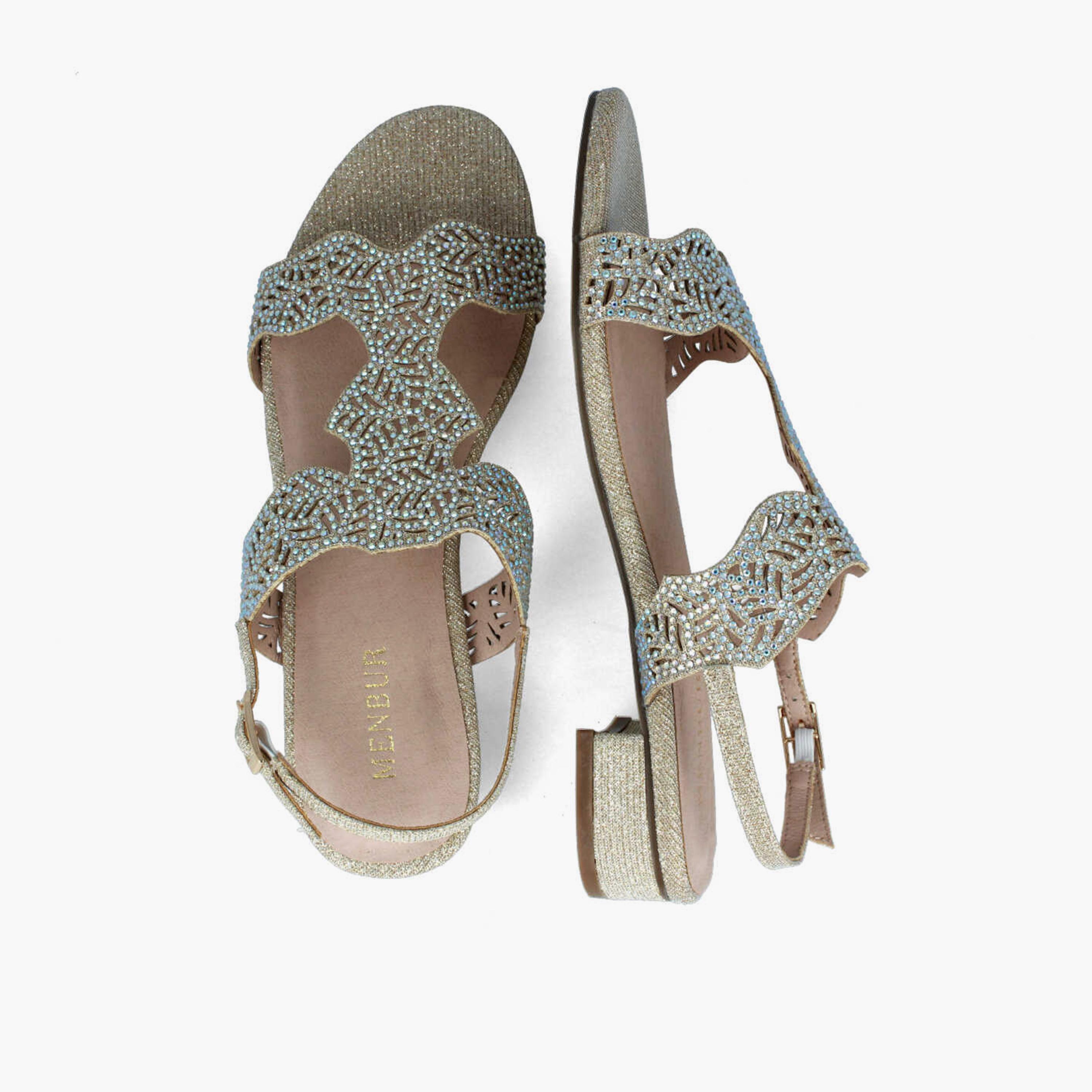 Menbur Women's Metallic Block Heels with Rhinestone Accent | 22418-women-shoes-heels-image-3