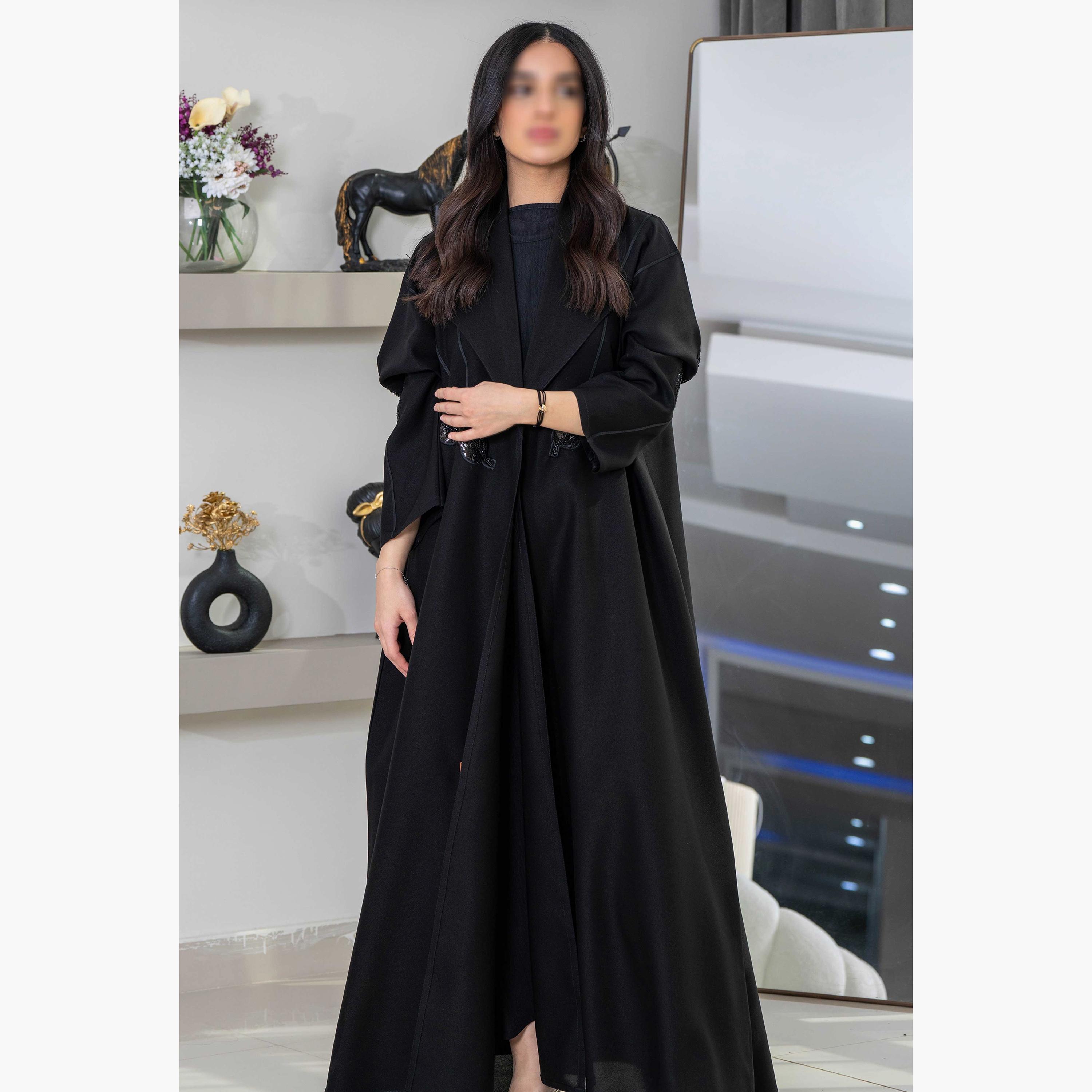 عباية نسائية سوداء مطرزة كلوش مع طرحة من زاهيه-women-arabicclothing-abayas-image-1