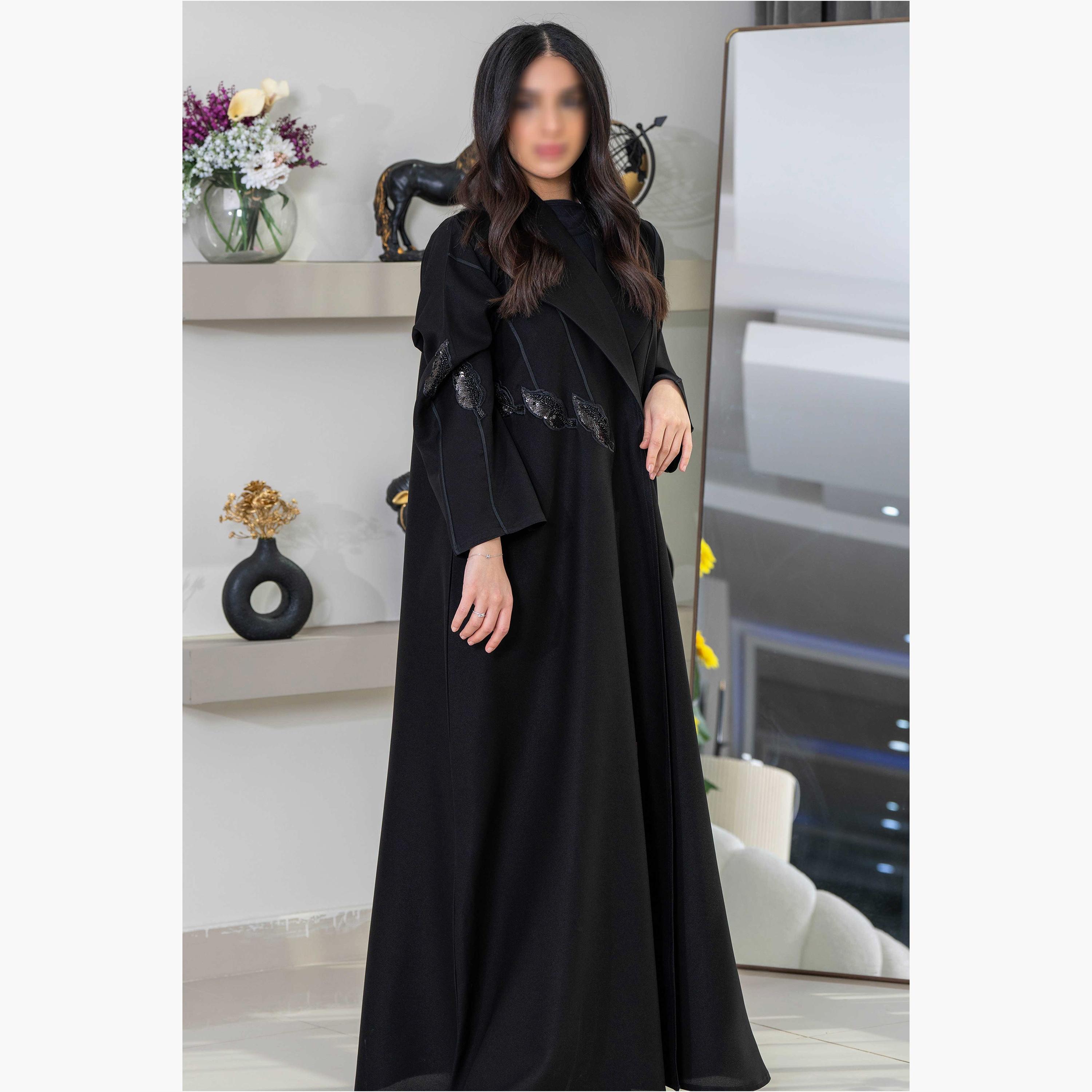 عباية نسائية سوداء مطرزة كلوش مع طرحة من زاهيه-women-arabicclothing-abayas-image-4