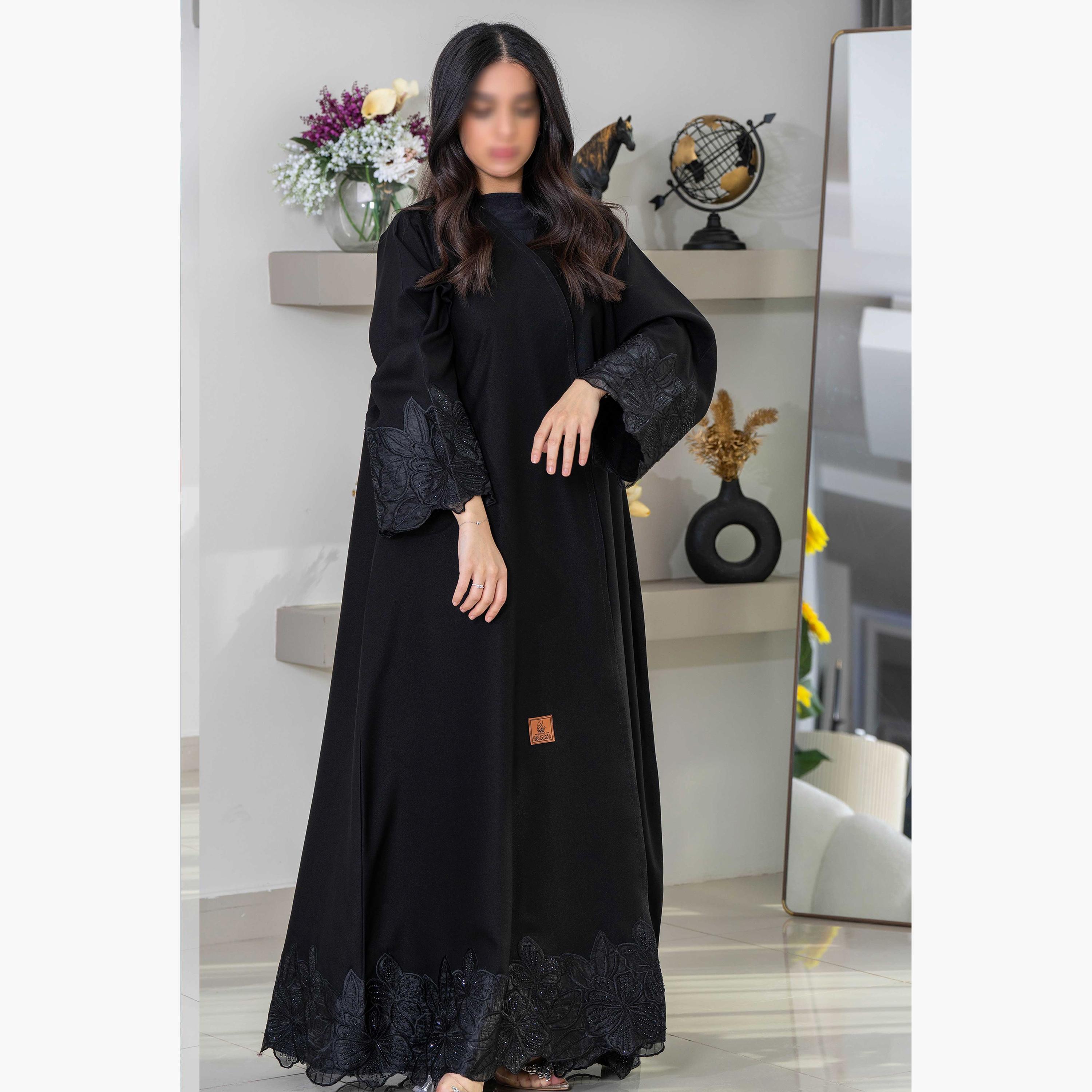 Zahiyh Embroidered Black Women's Cloche Abaya with Tarha-women-arabicclothing-abayas-image-1