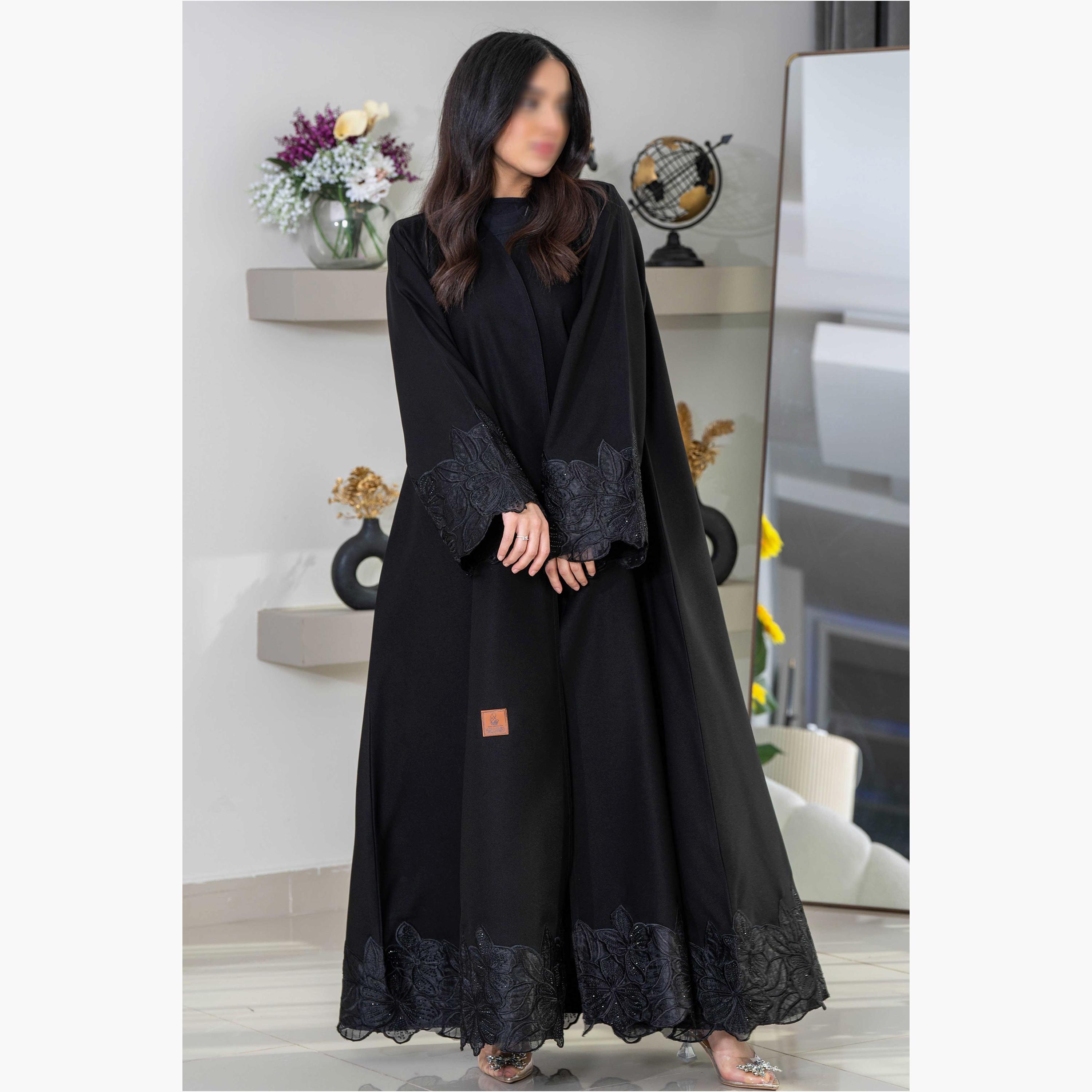 Zahiyh Embroidered Black Women's Cloche Abaya with Tarha-women-arabicclothing-abayas-image-2