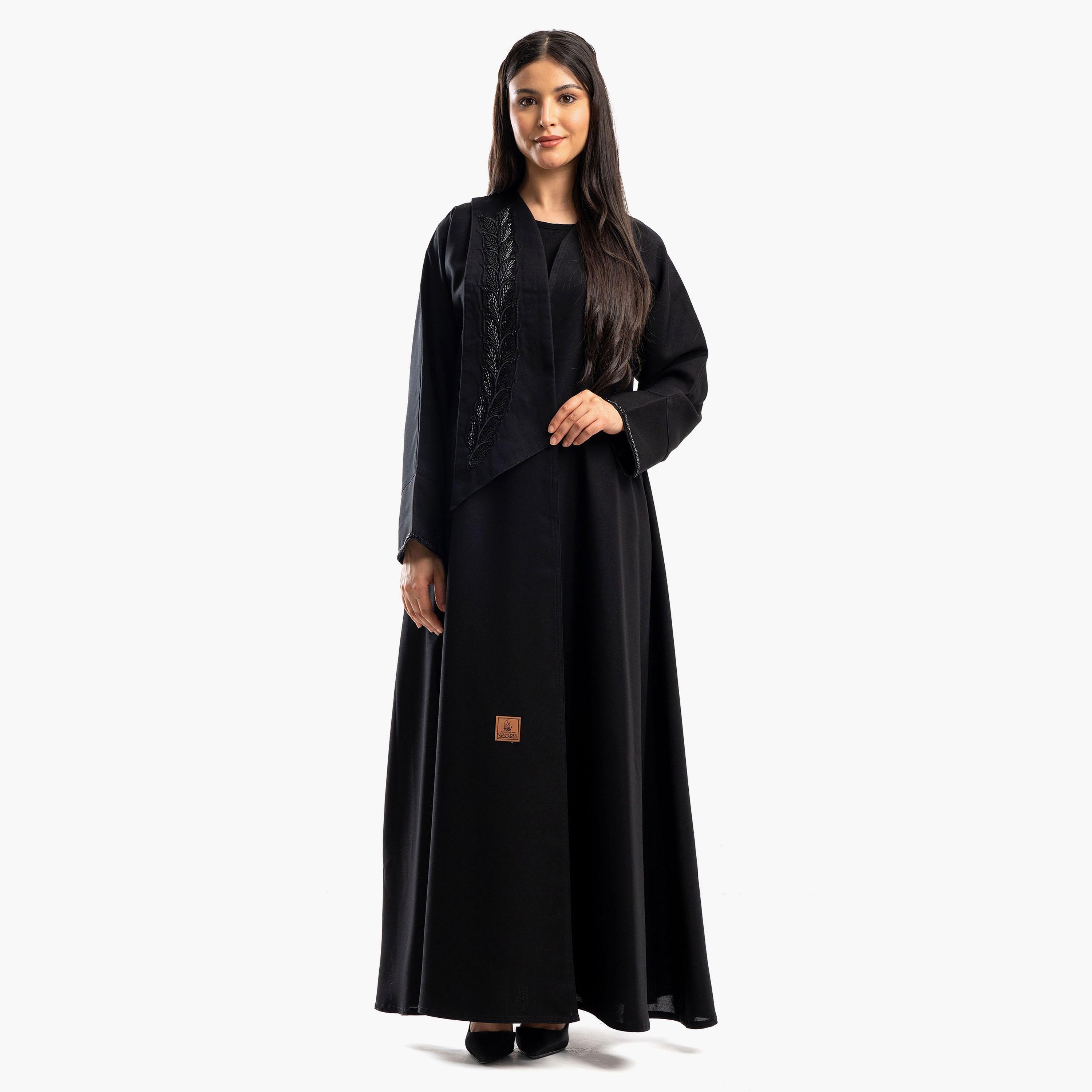 عباية نسائية سوداء مزخرفة كلوش مع طرحة من زاهيه-women-arabicclothing-abayas-image-1