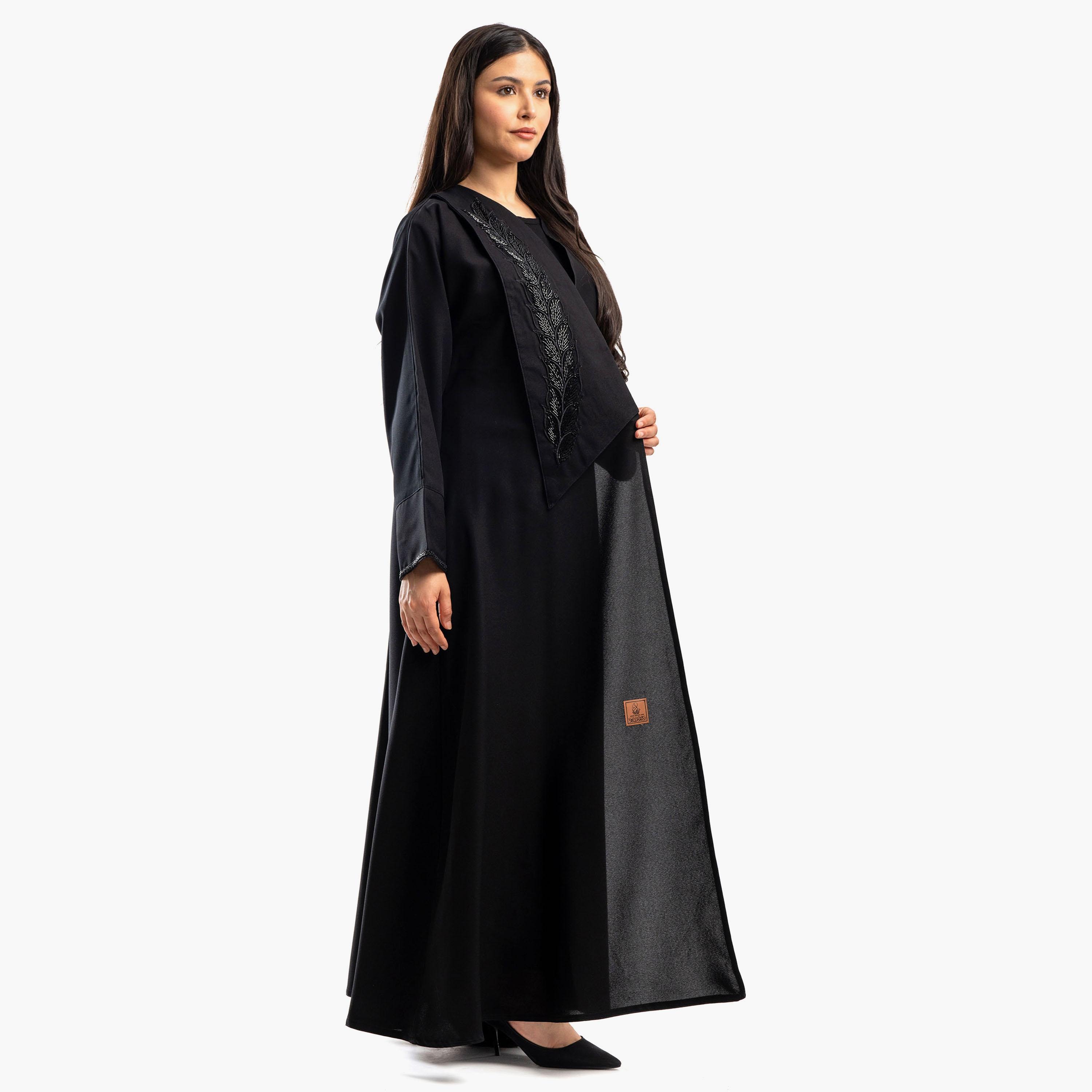 عباية نسائية سوداء مزخرفة كلوش مع طرحة من زاهيه-women-arabicclothing-abayas-image-2